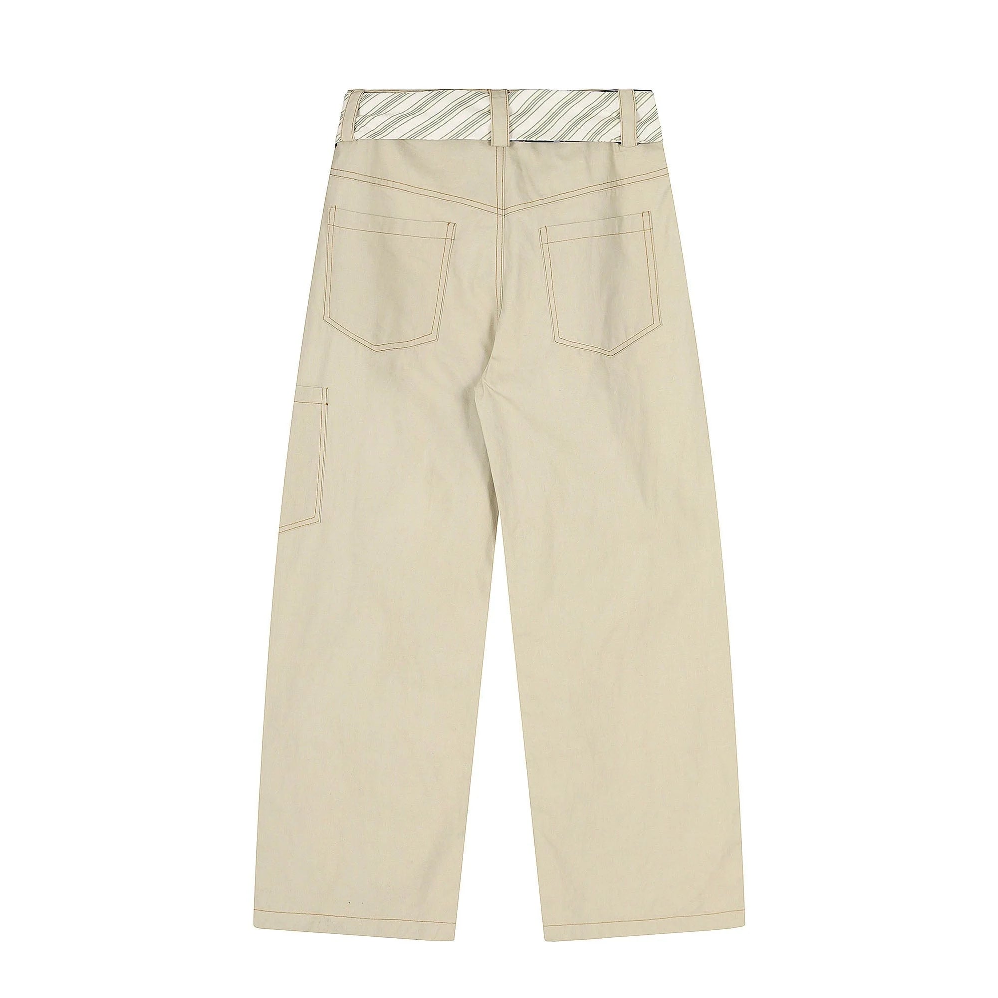 CLP Tie-Belt Multi-Pockets Stitched Pants