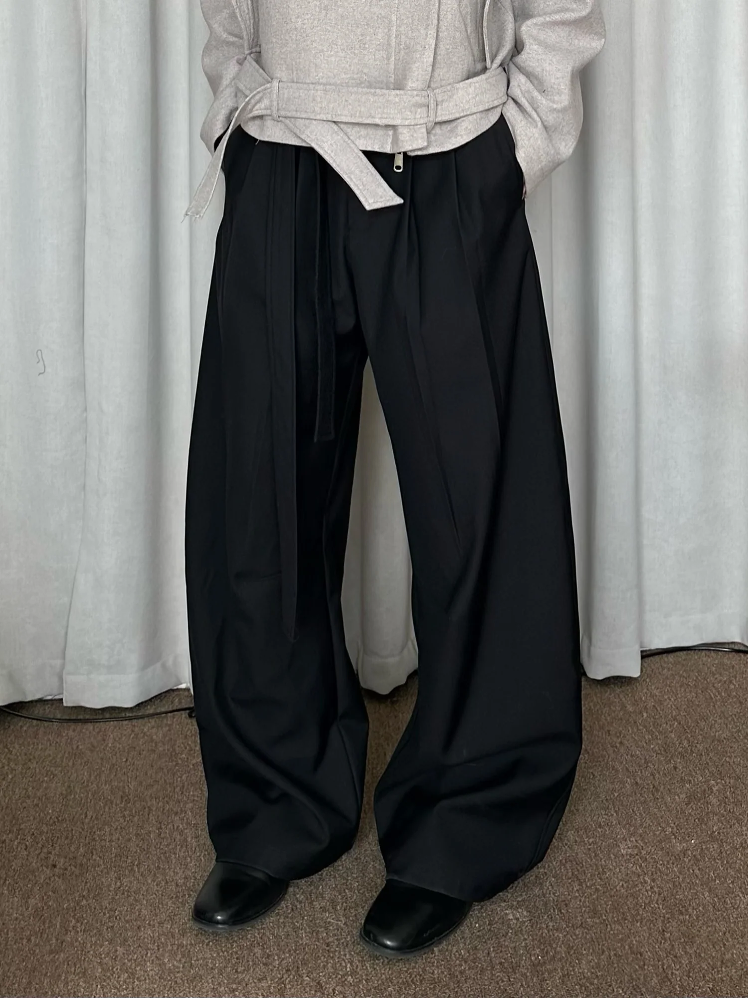 KREATE Belted Pleated Wide-Leg Trousers