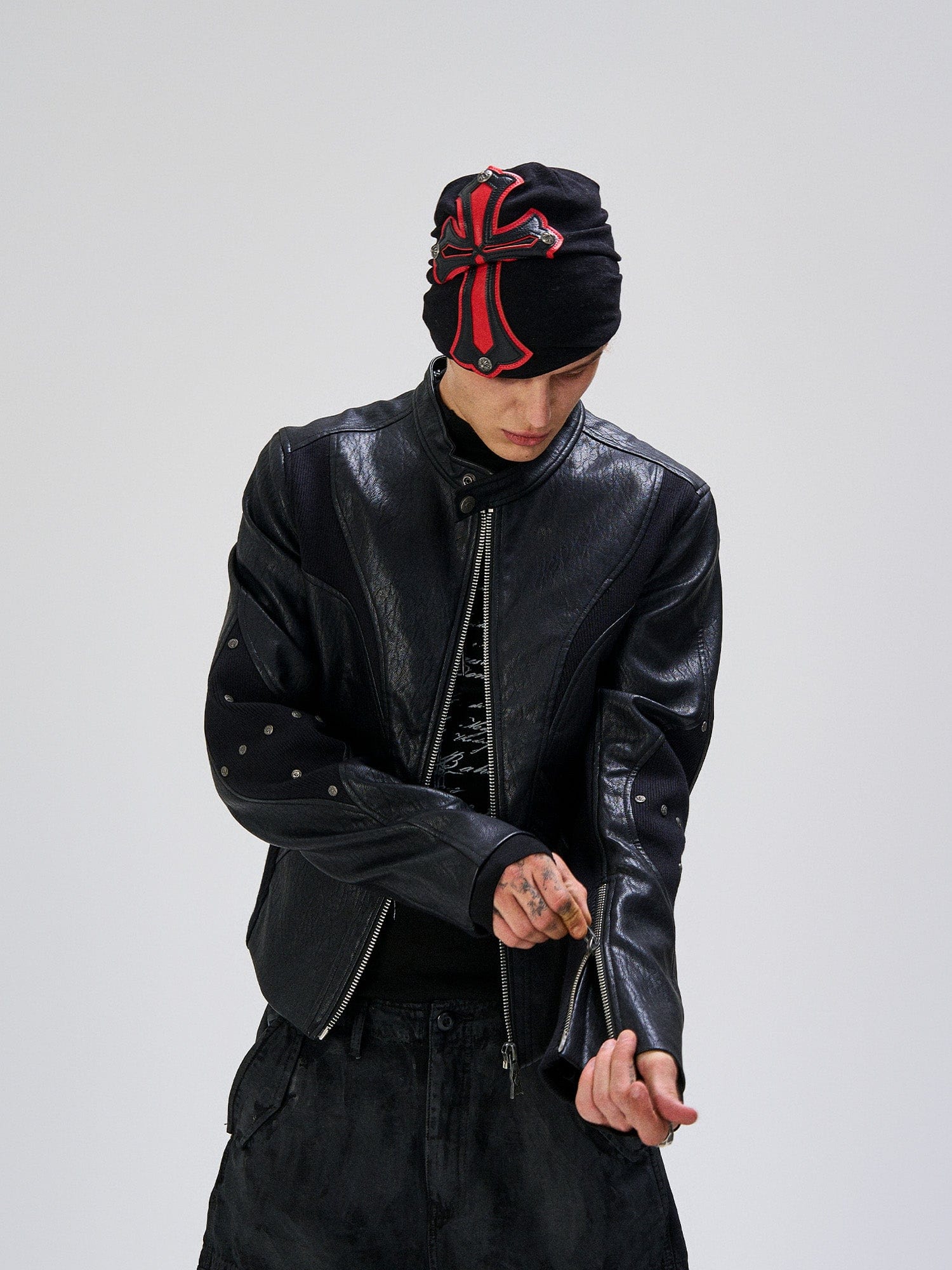 FLYERRER Structured Panel Faux Leather Biker Jacket