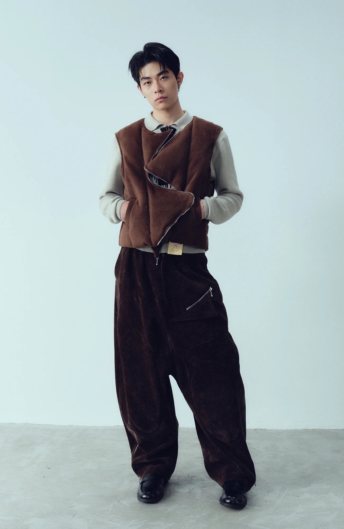 KADAKADA Curved Zip Suede-Puff Vest