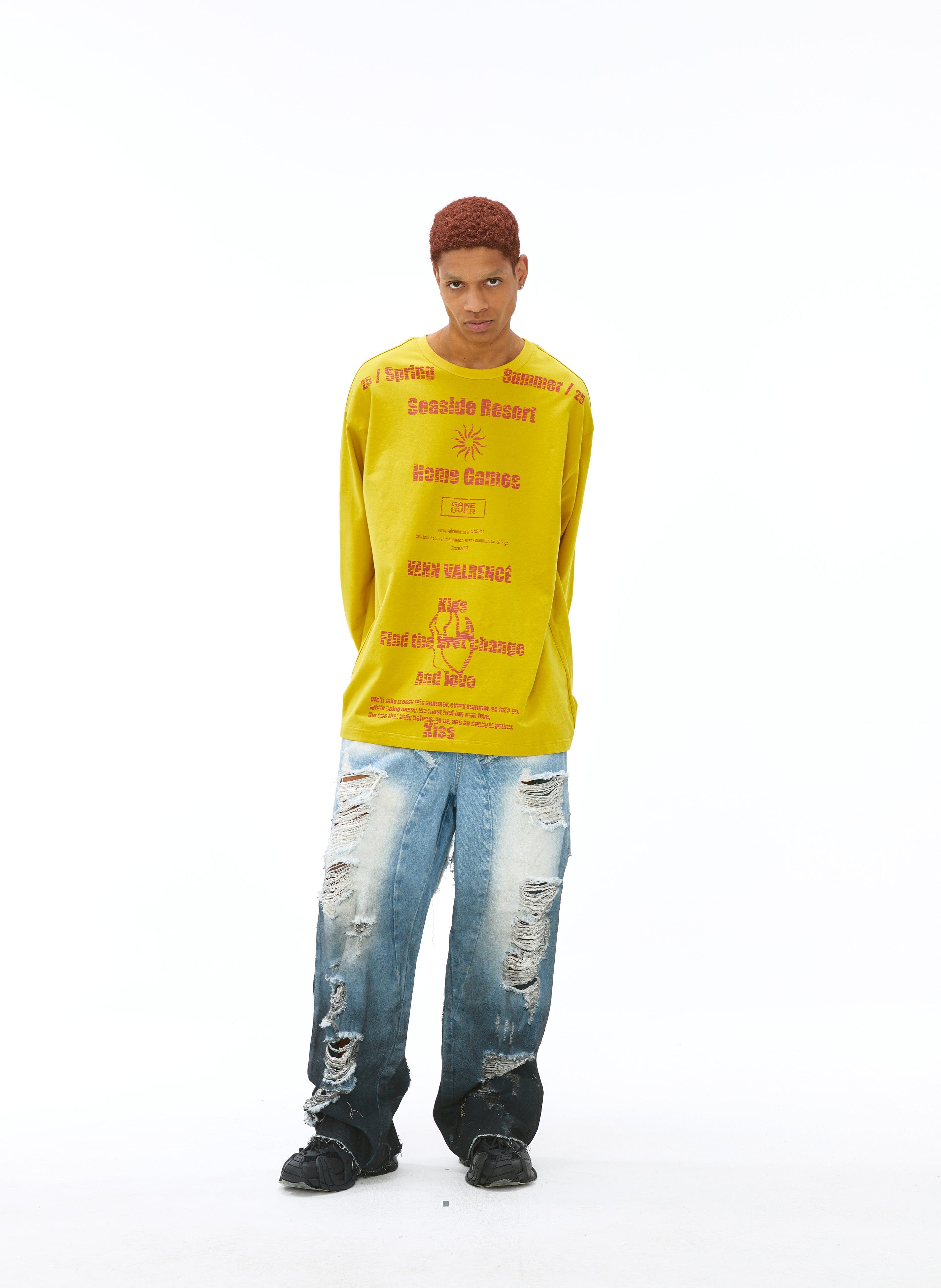 VANN VALRENCE Distressed Gradient Wash Structural Ripped Jeans