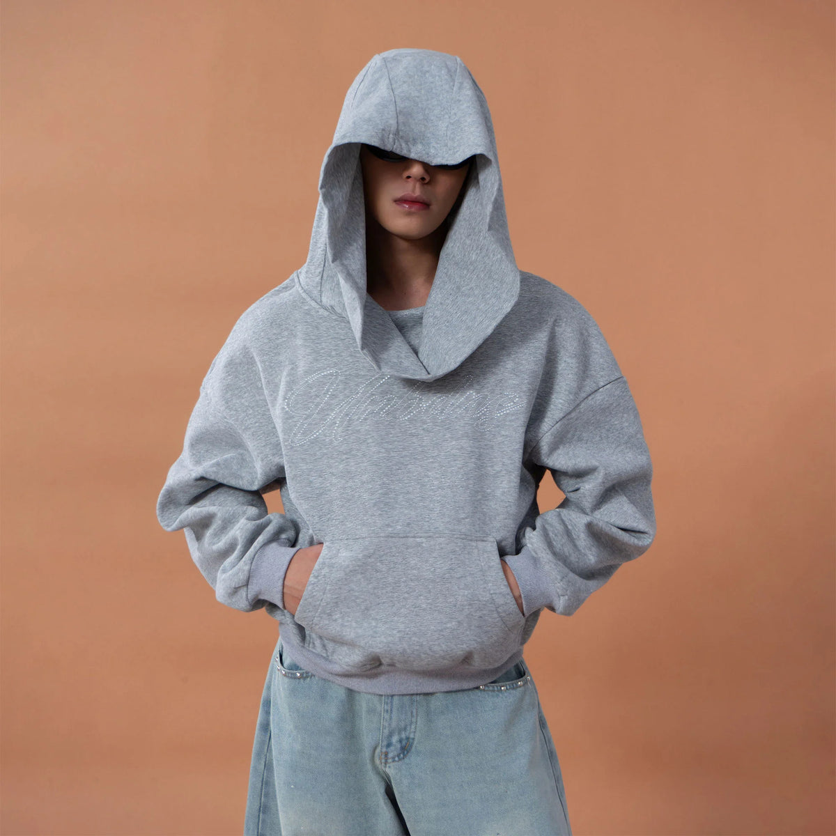 CLP Oversized Cowl-Hood Pearl-Stud Hoodie