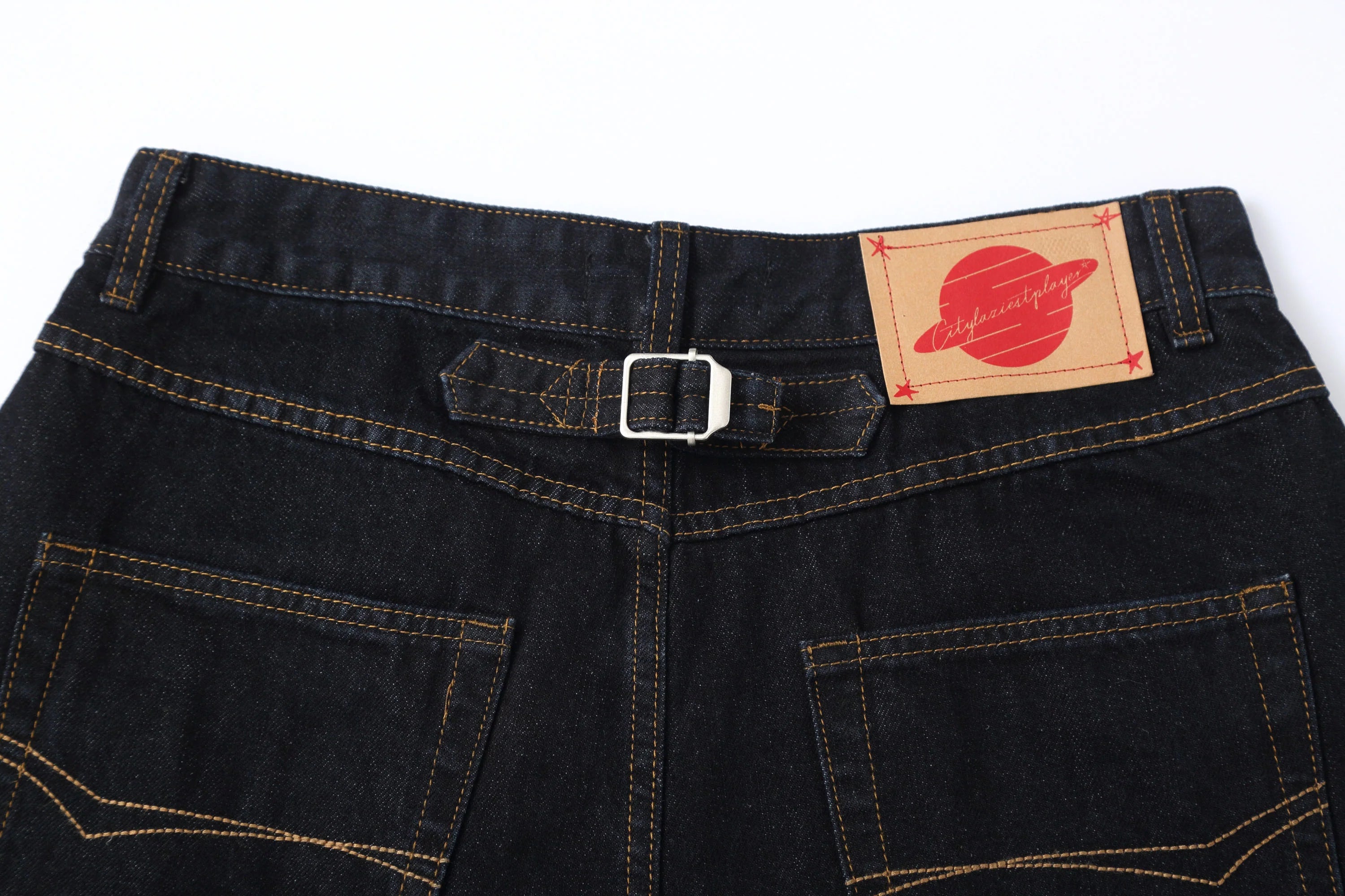 CLP Contrast-Waist Botton-Fly Oversized Raw Jeans