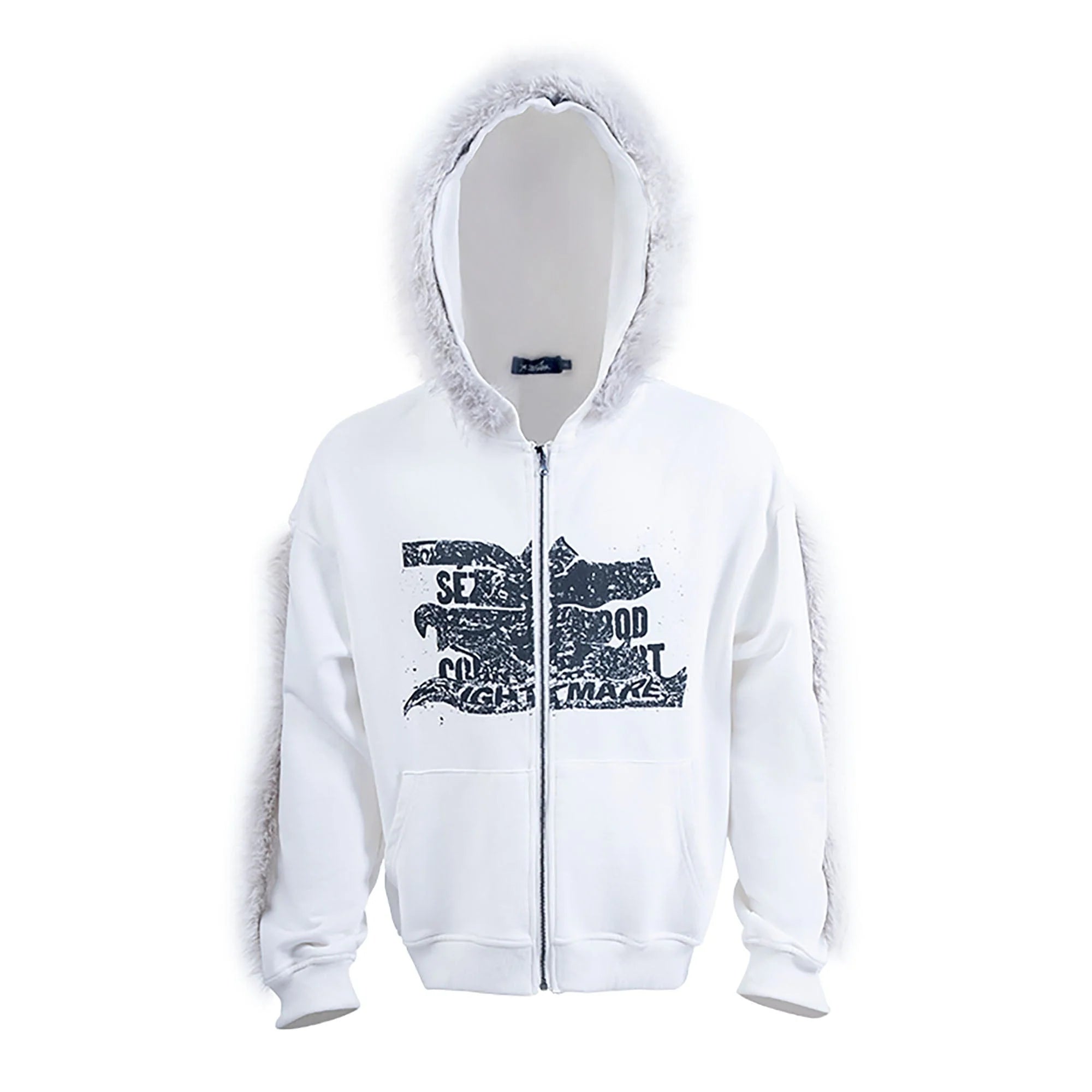 RECOVER ZONE Faux Fur Trim Graphic Zip-Up Hoodie