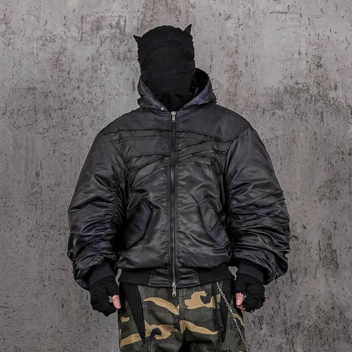 UNDERWATER Distressed Bondage MA-1 Jacket Black