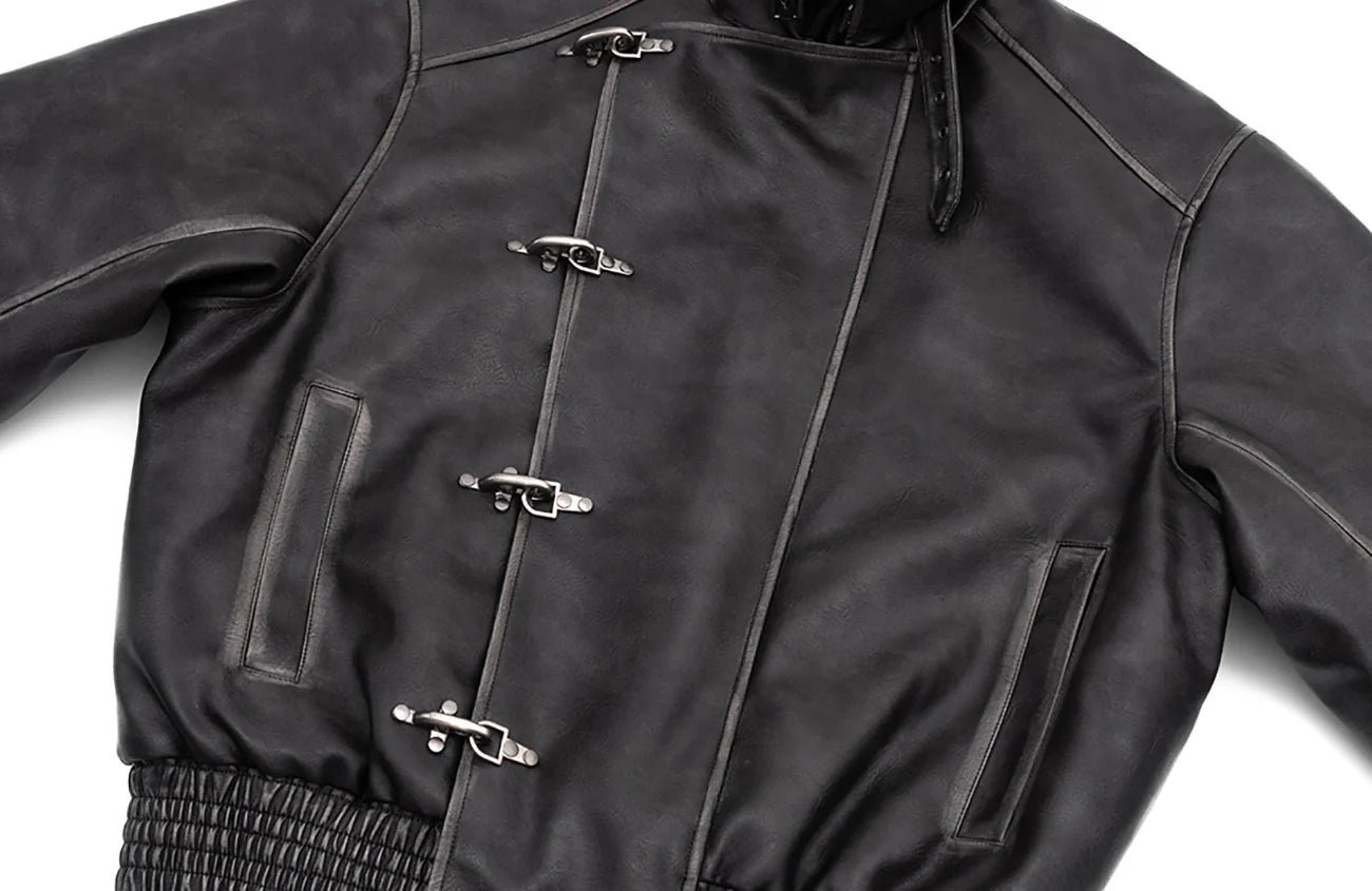 IN EXISTENCE Asymmetric Placket Washed Moto Jacket