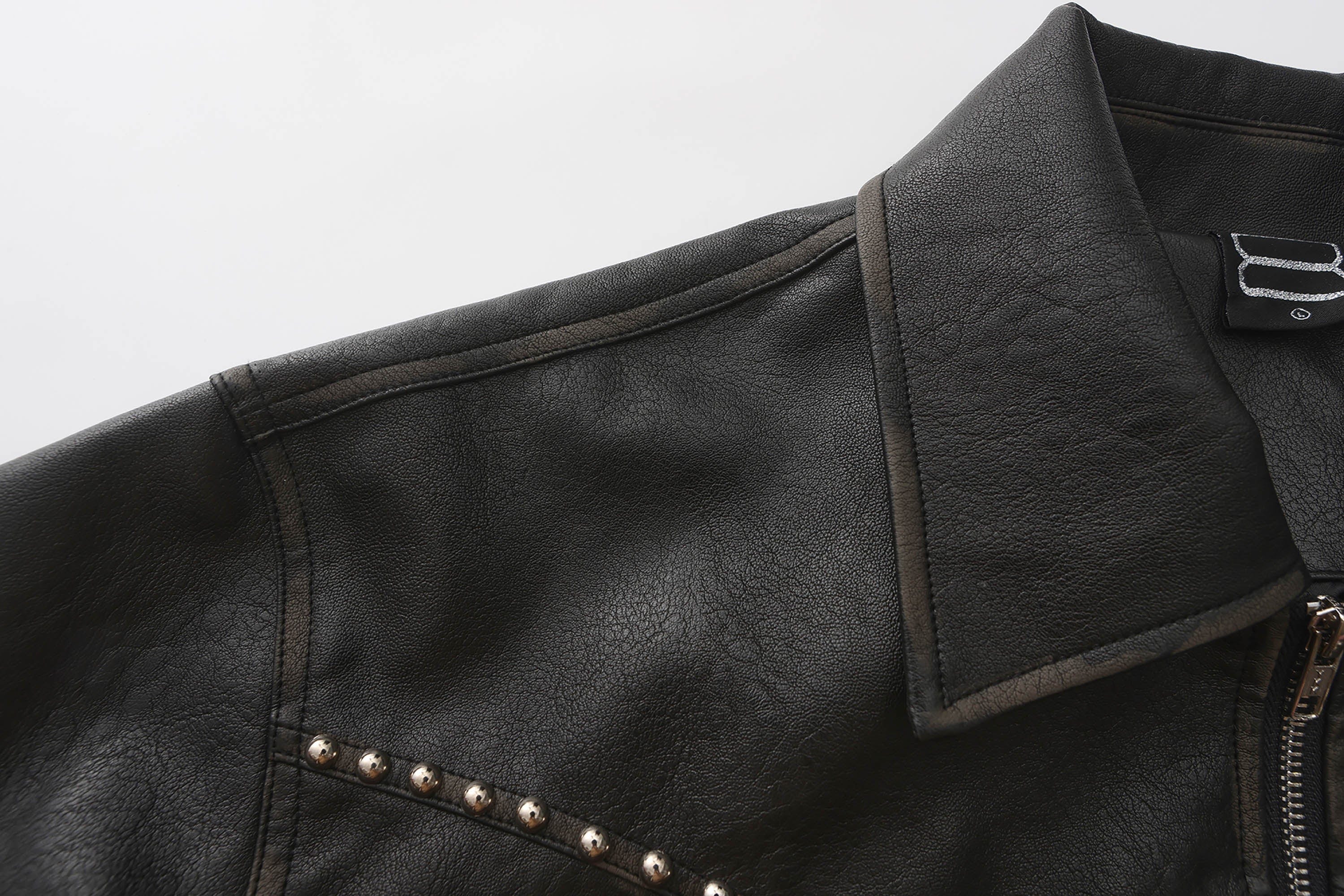 BLACK8MOB Distressed Graphics Faded Studded Leather Jacket