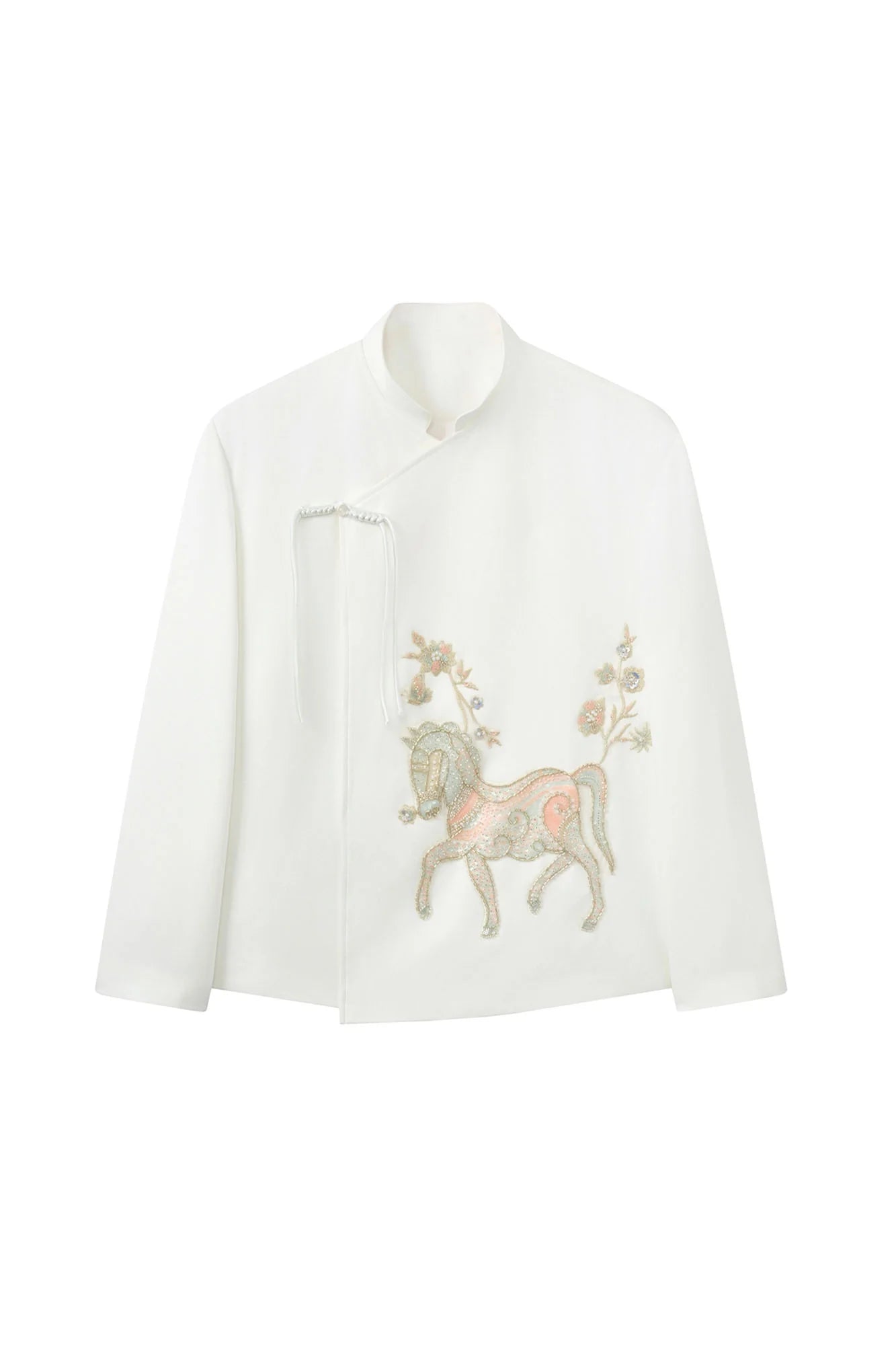 JIECHI Embroidery Horse Asymmetric Wrap Jacket