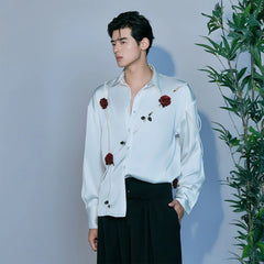 JIECHI Rose Embellished Acetate Spliced Shirt