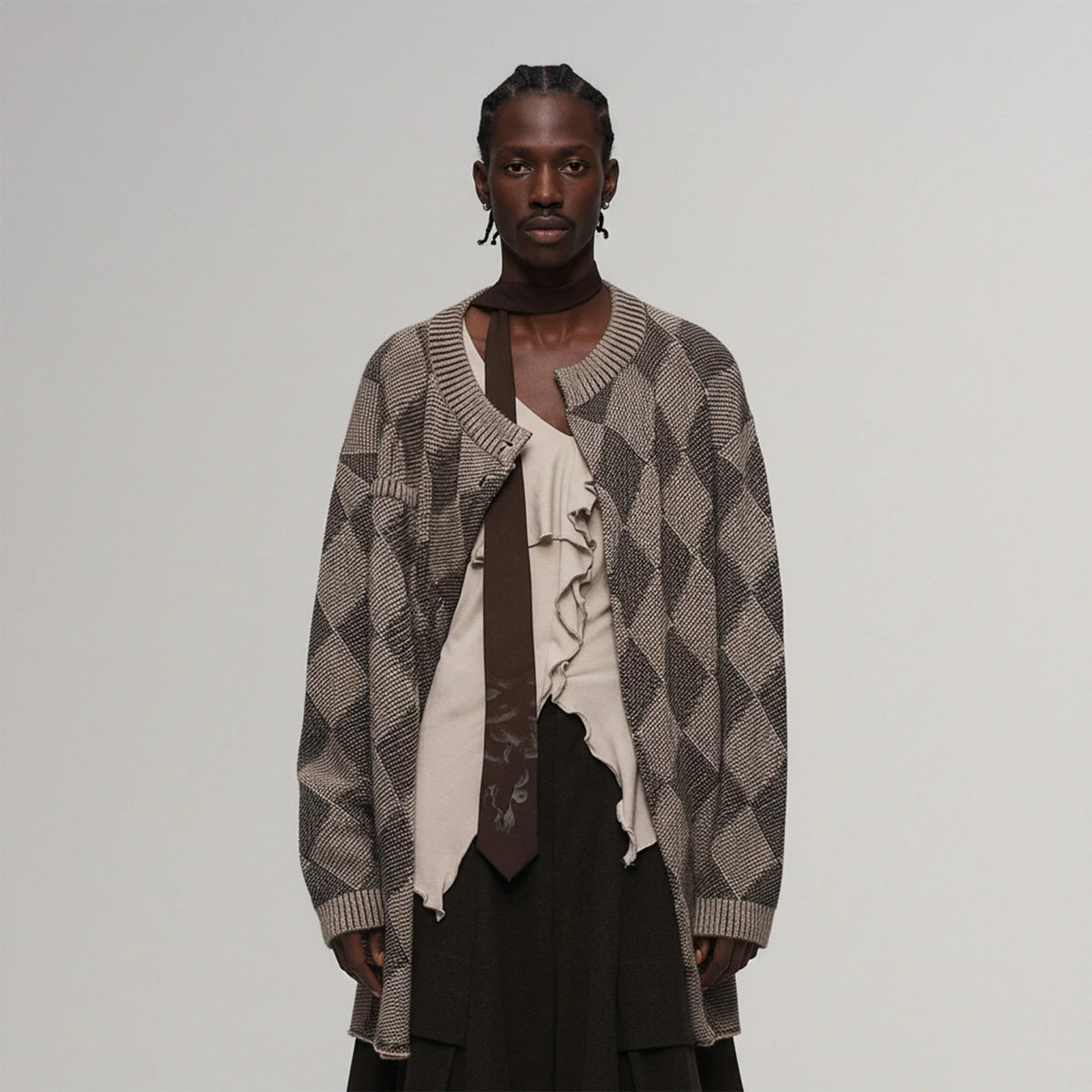 ILNya Nieternite Nifutur Wool-Blend Argyle Jacquard Cardigan Brown