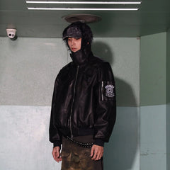 DND4DES Battle Field Faux Leather Bomber Jacket