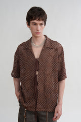 ORAL UTOPIA Crochet Tie-Front Sheer Cuban Half Shirt