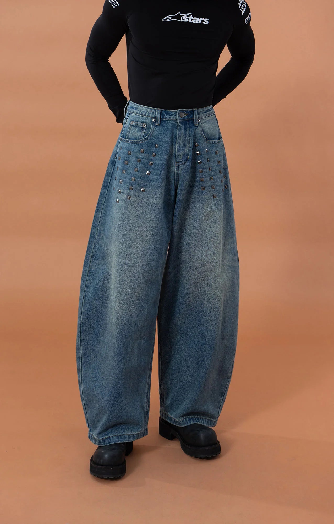 CLP Washed Studded Barrel Jeans