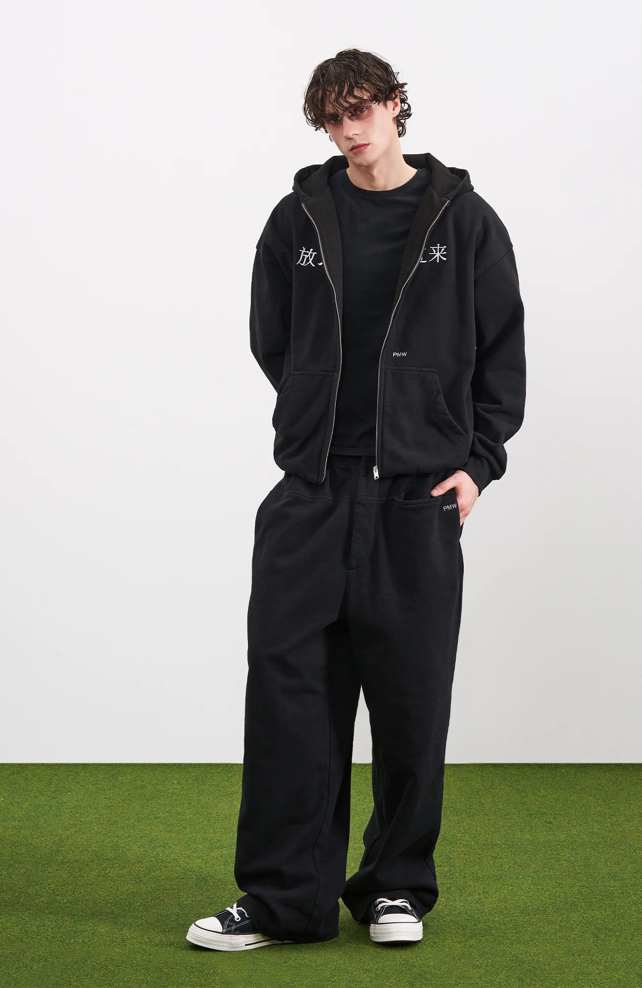 PMW Chinese Slogan Zip-Up Hoodie
