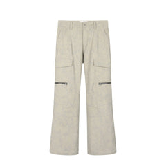 OKAYTHXBYE Muted Marble Multi-Pocket Panel Flared Cargo Pants