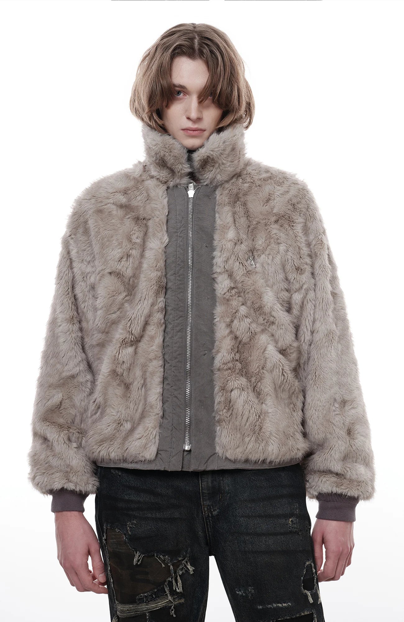 FACEONLAB Reversible Fleece Collar Deck Jacket Gray