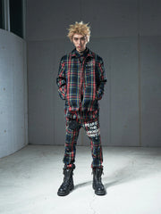 VENTUREK Punk Frayed Plaid Embroidered Jacket