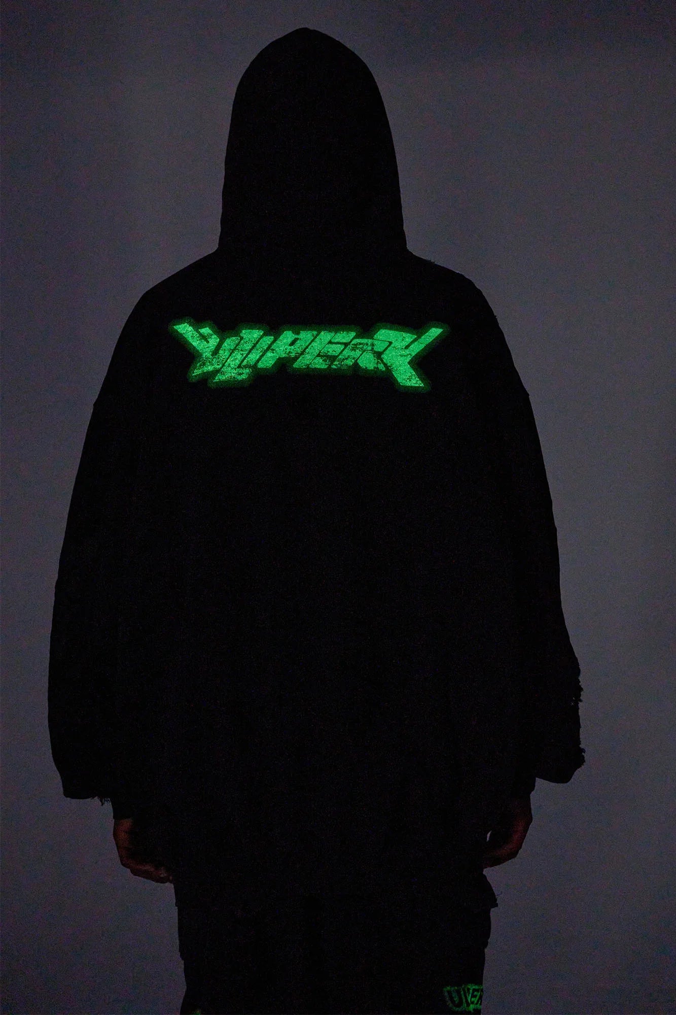 ULIPERY Distressed Glow Crinkled Hoodie