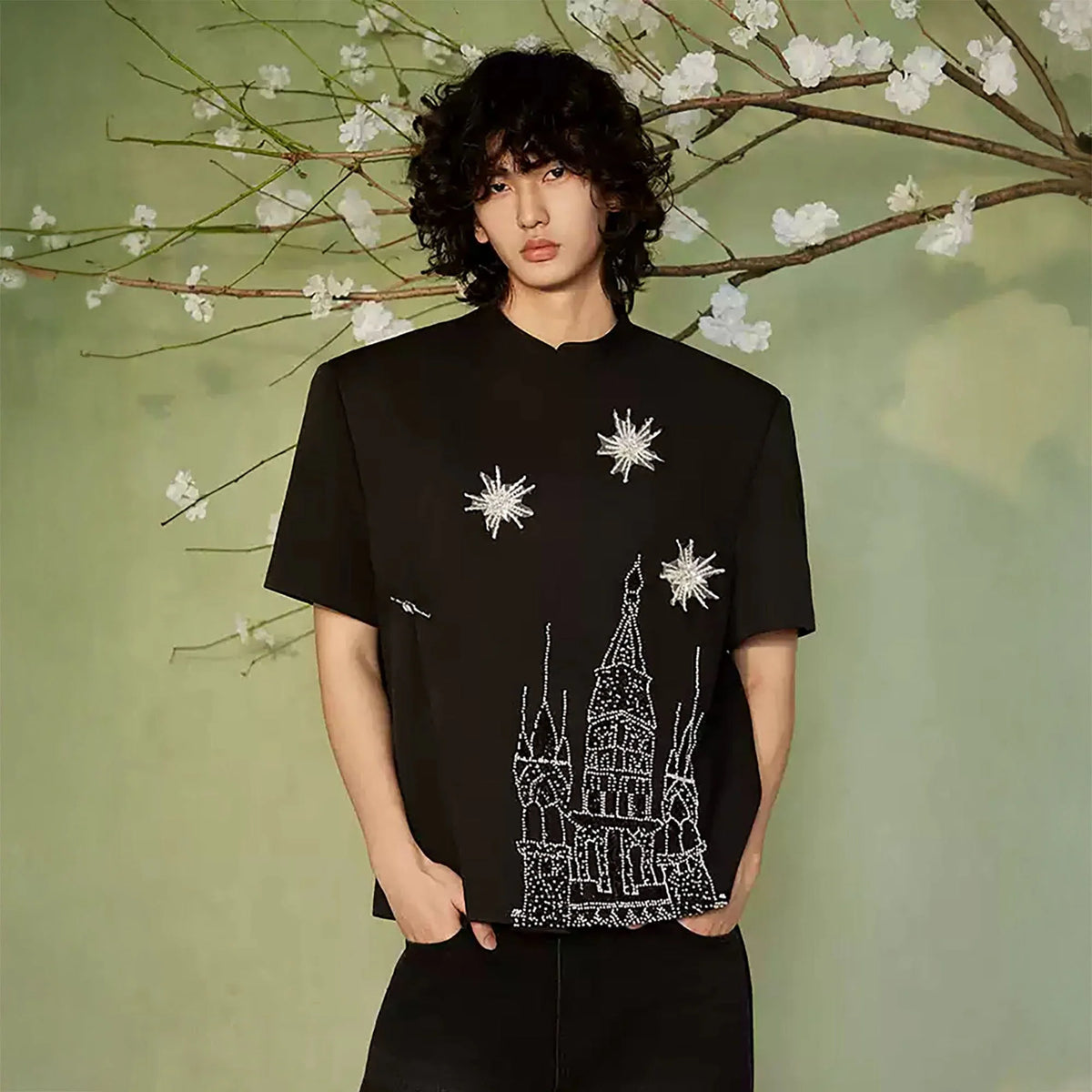 JIECHI Starry Castle Embellished  T-Shirt