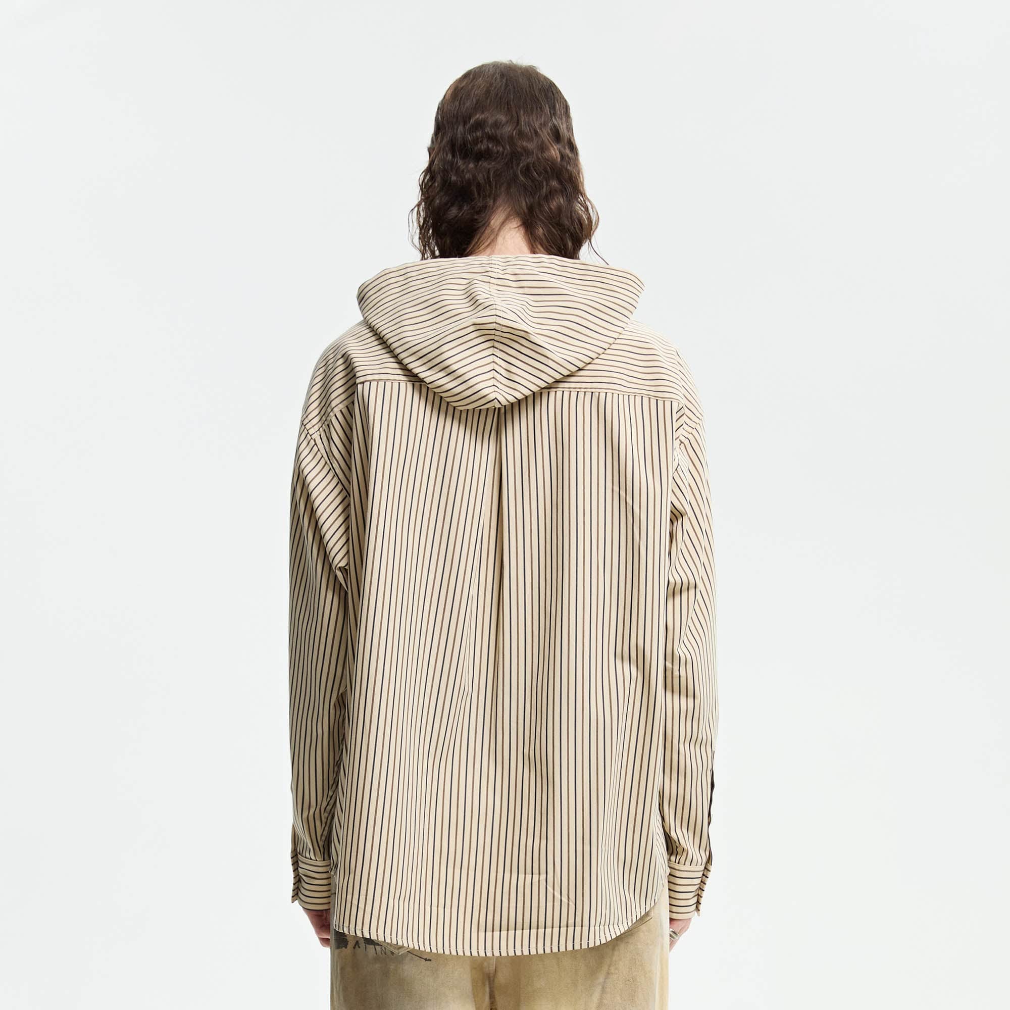 ORGANIC EMOTION Striped Drawstring Hooded Shirt