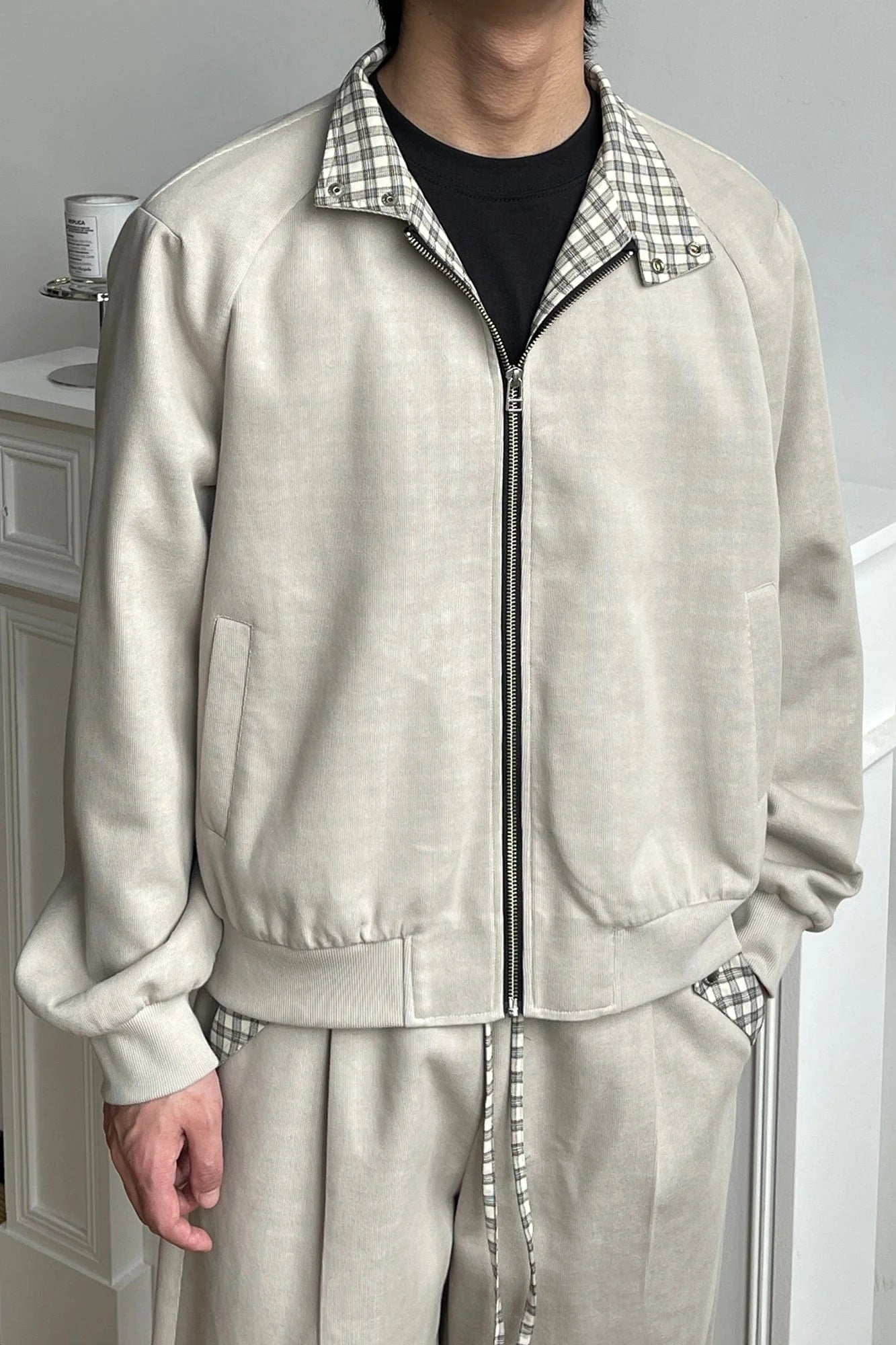 OKAYTHXBYE Checker-Lined Harrington Jacket