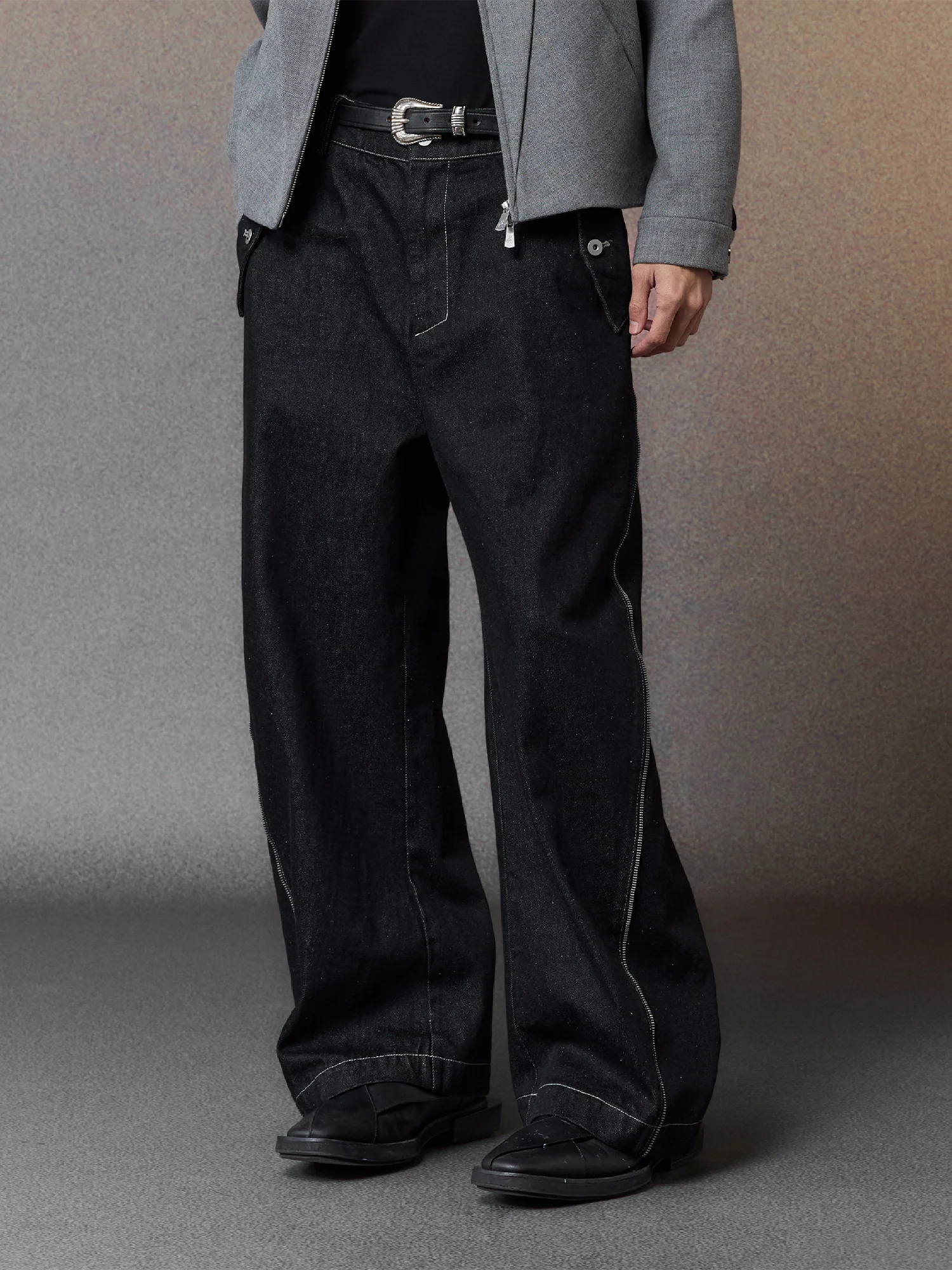 ALVNG AR ANTS Zip-Seam Wide-Leg Denim Trousers