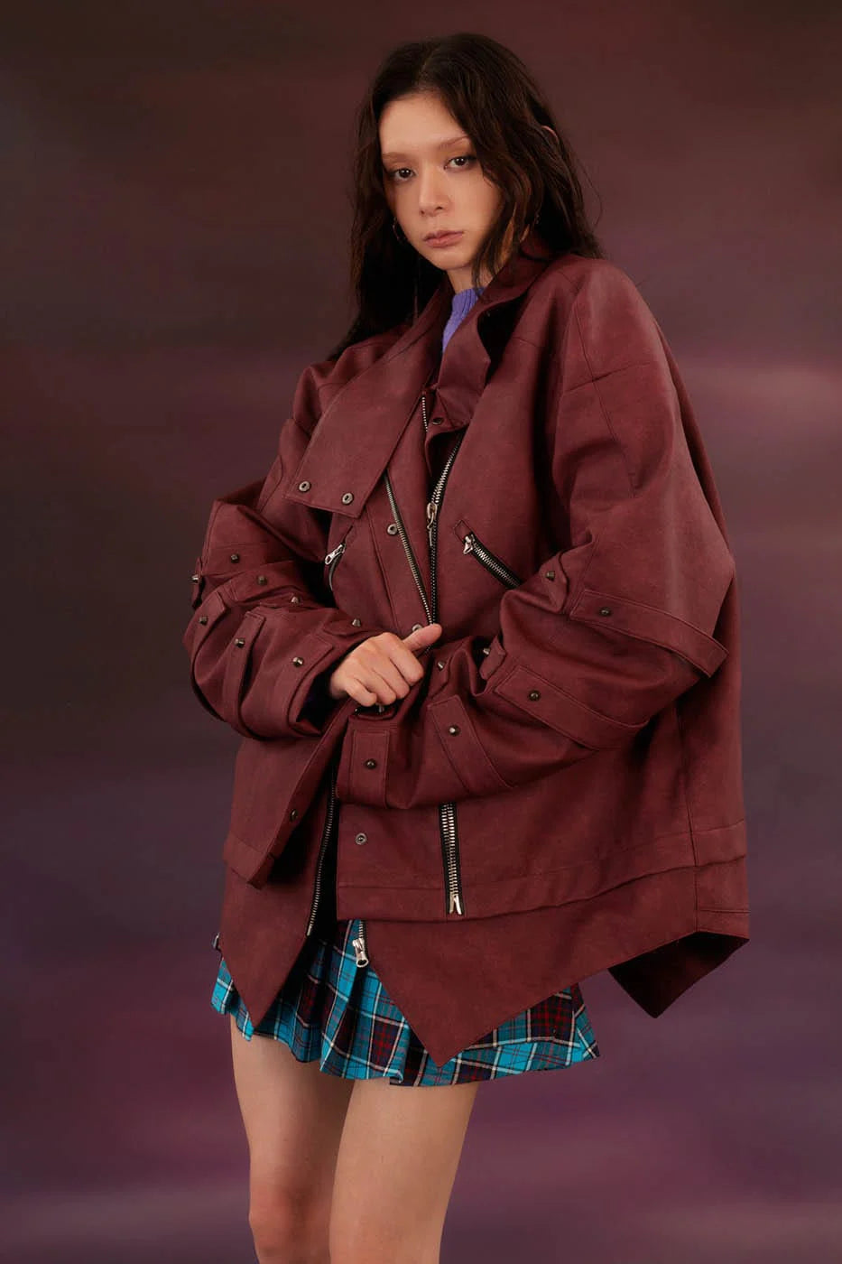 KADAKADA Swallowtail Rivet Zipper Faux Leather Jacket