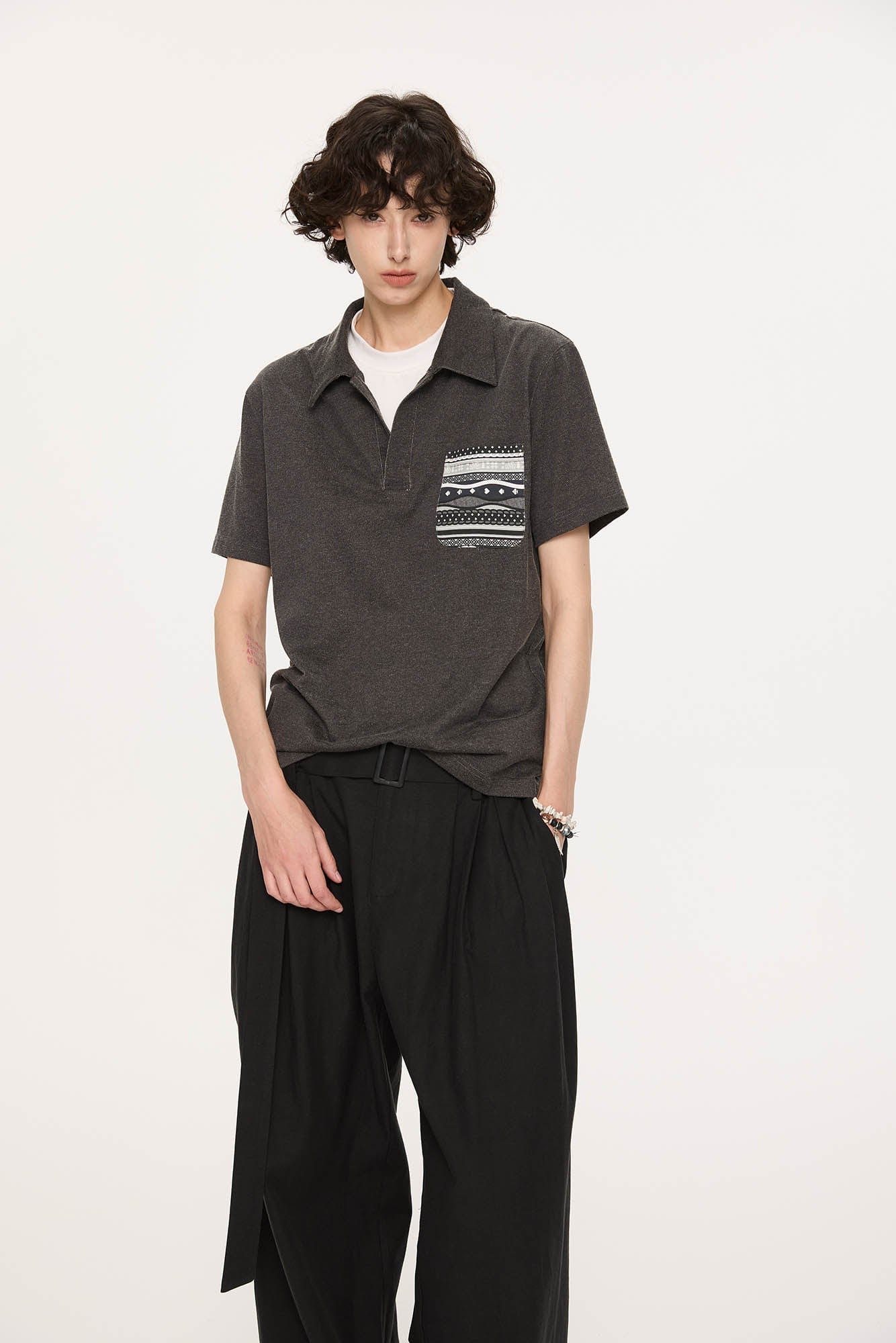 KREATE Layered Fair Isle Pocket Polo T-Shirt