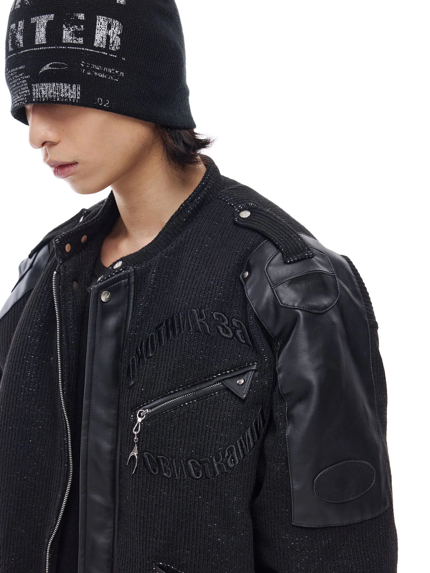 WHISTLEHUNTER Faux Leather-Panel Utility Bomber Jacket