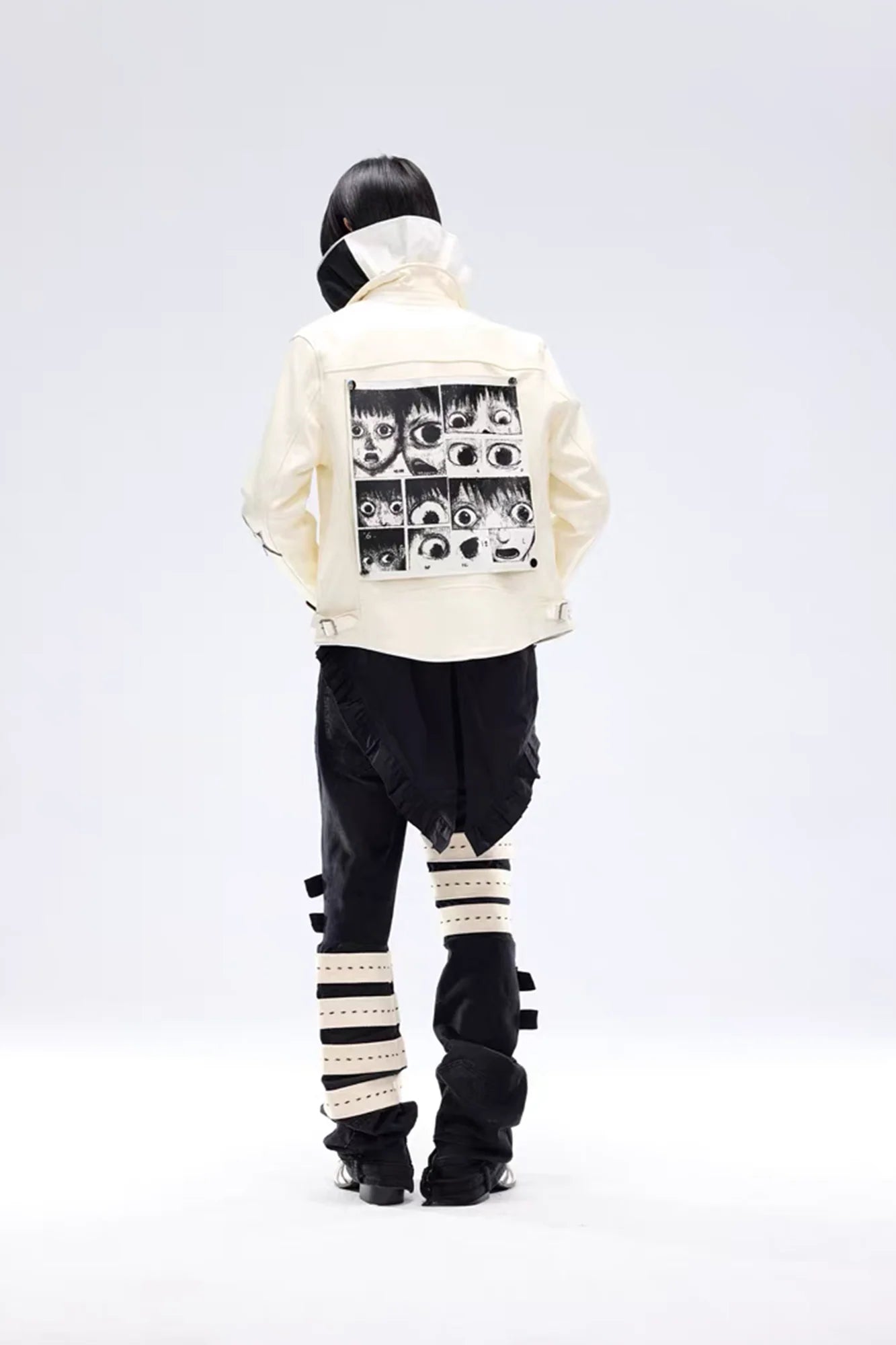 NOTHINGNESS WORLD Ruffle Bib Handkerchief-Hem Oversized Shirt