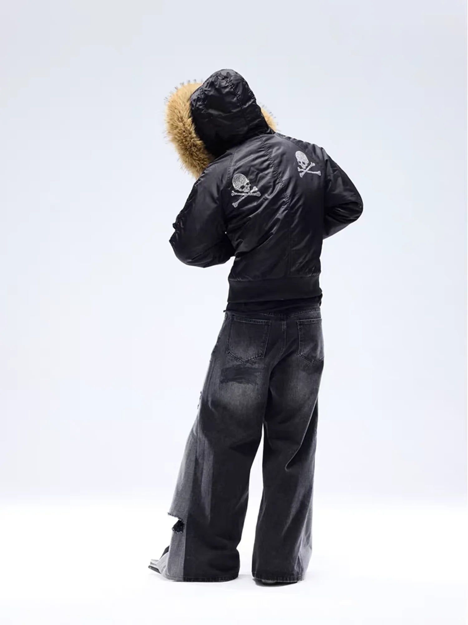 NOTHINGNESS WORLD Faux Fur Patch Hooded Puffer Jacket