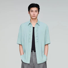 OPICLOTH Retro Pintuck Ruffle Modal Blend Half Shirt