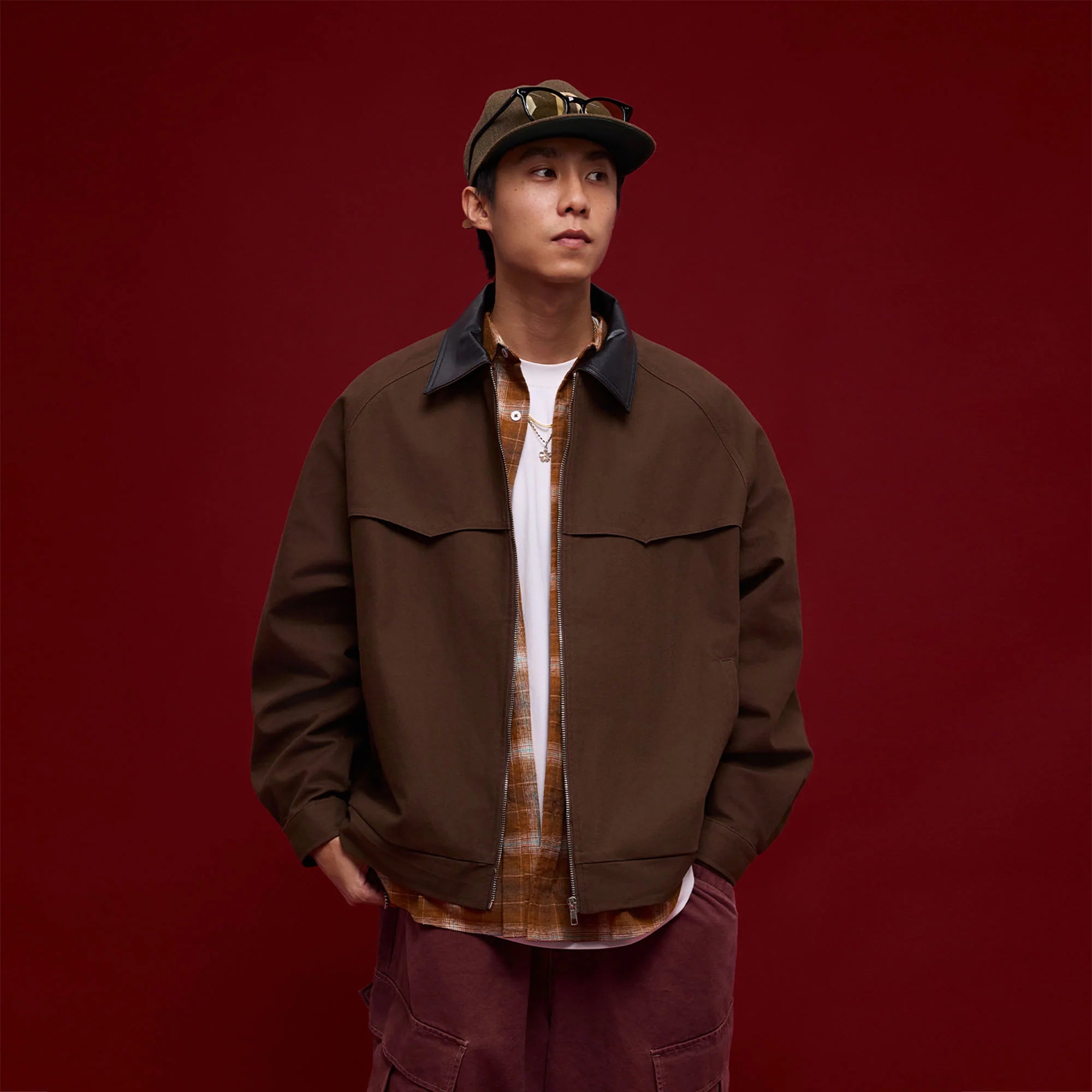 BANANA CLUB Faux Leather Collar Cotton Jacket