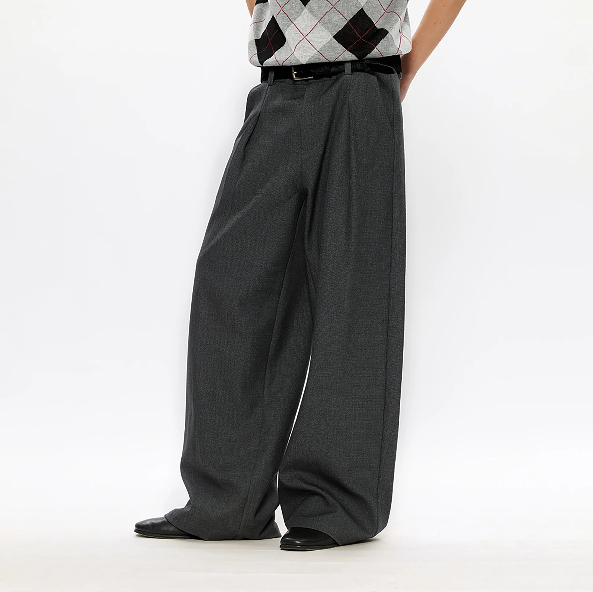 KREATE Classic Shadow Check Pleated Wide Trousers