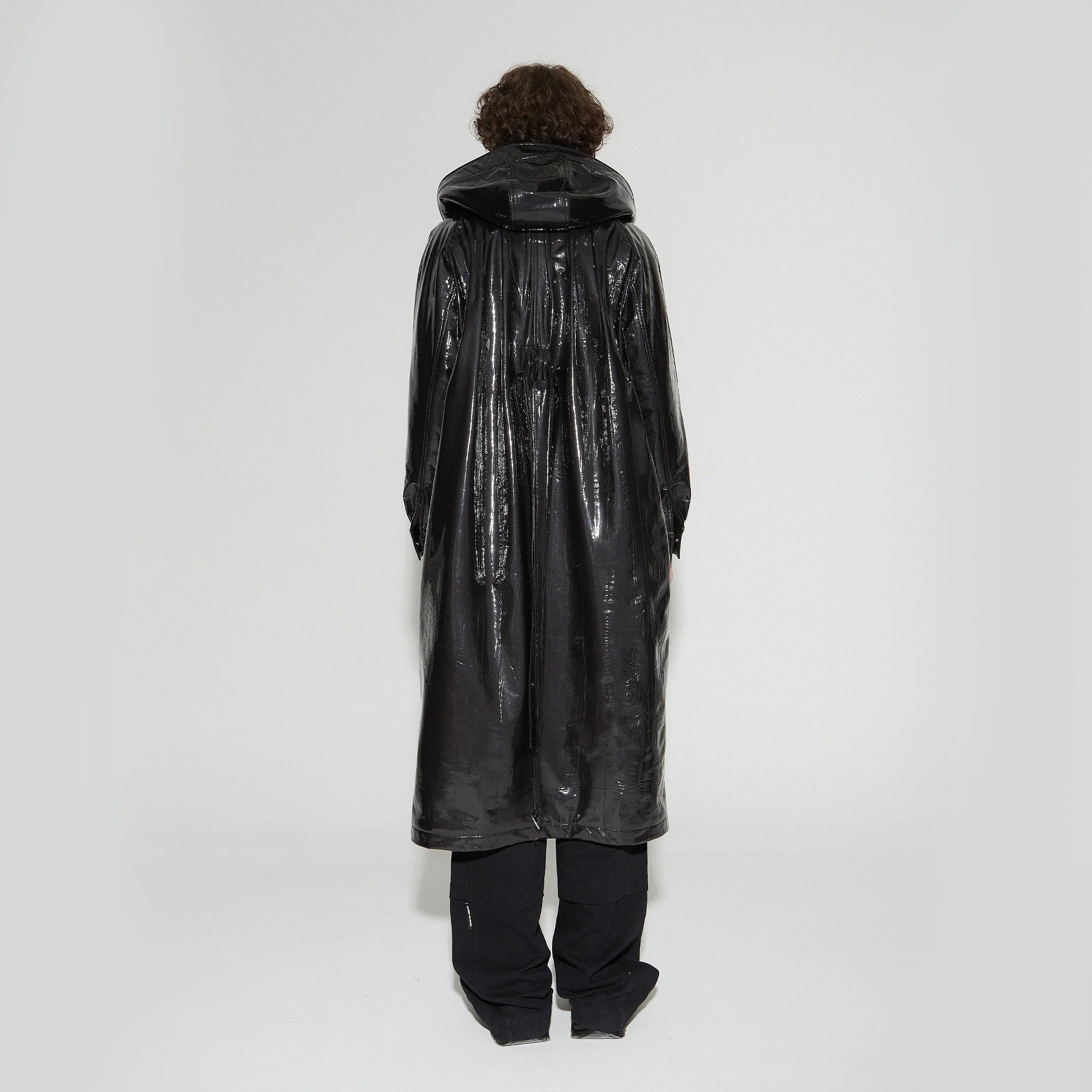 VANN VALRENCE Glossy Belted Hooded Padded Long Coat