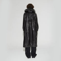 VANN VALRENCE Glossy Belted Hooded Padded Long Coat