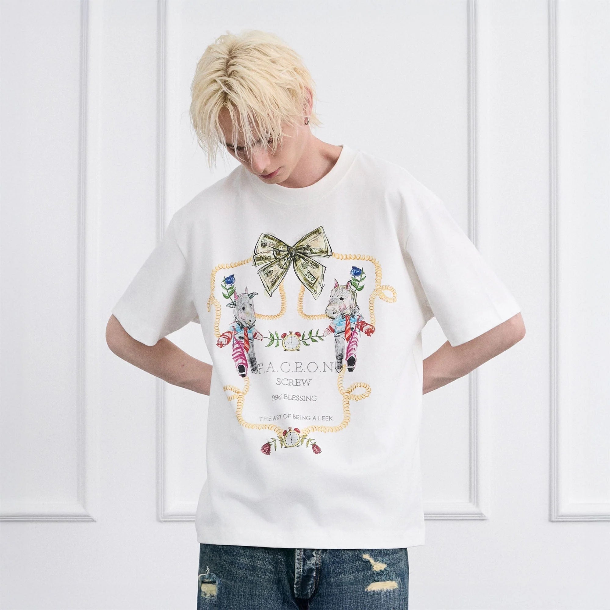 FACEONLAB Whimsical Cow and Horse T-Shirt
