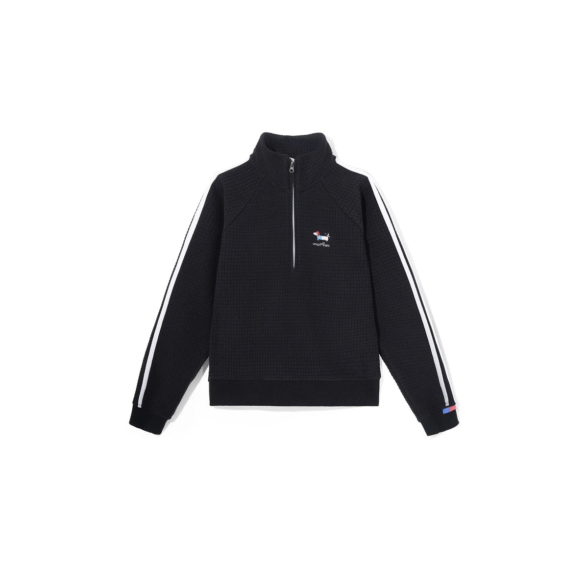 UMAMIISM Waffle Side Stripe Embroidered Half-Zip Pullover
