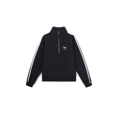 UMAMIISM Waffle Side Stripe Embroidered Half-Zip Pullover