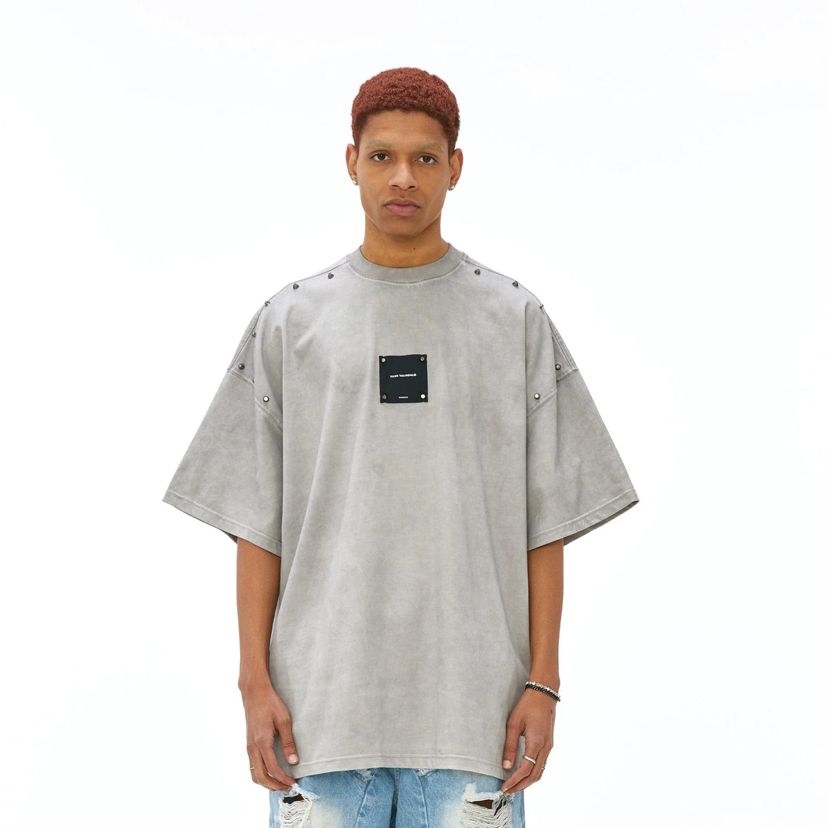VANN VALRENCE Washed Studded Box Patch T-Shirt