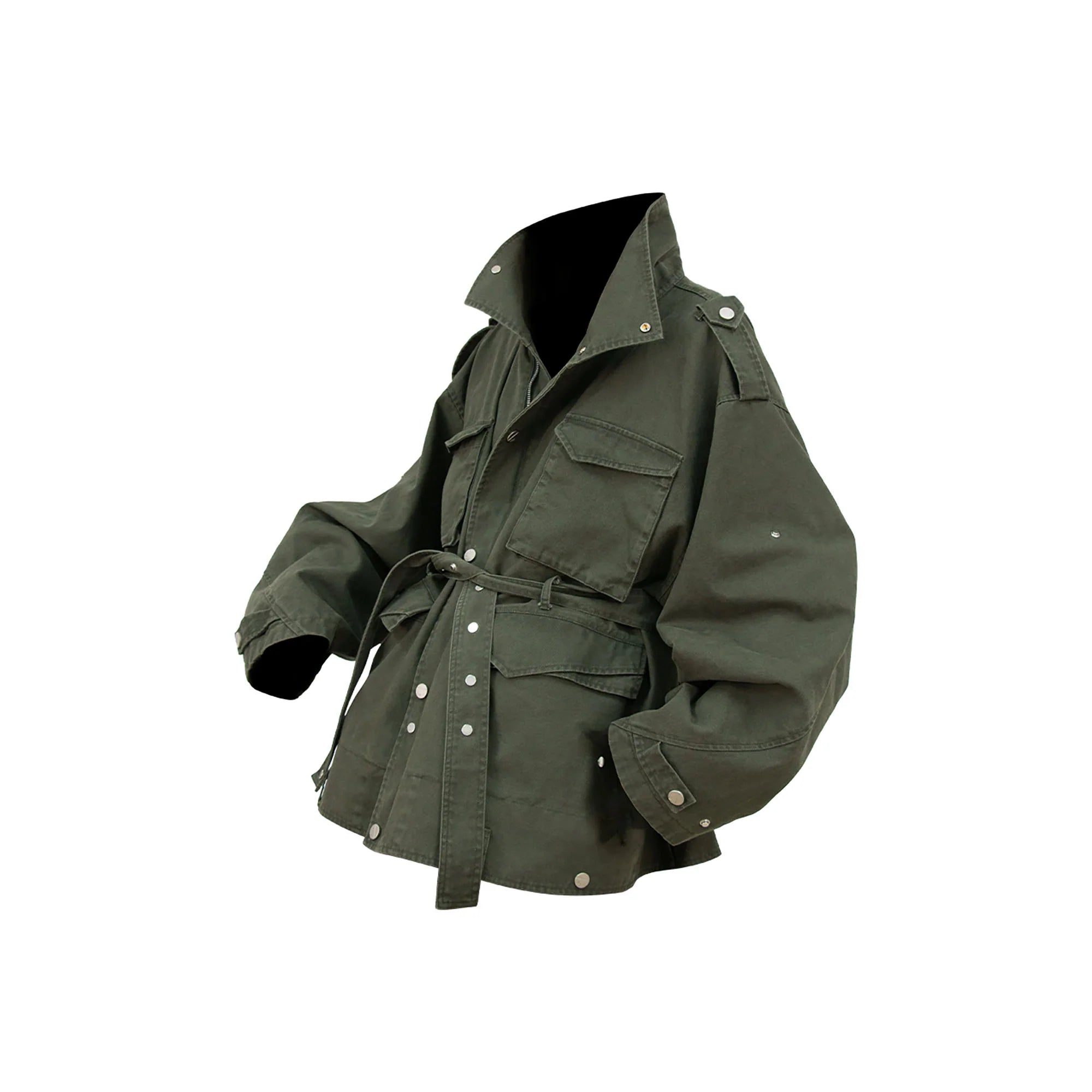 RELABEL Retro Multi-Pocket Snap-Hem Convertible Jacket Green