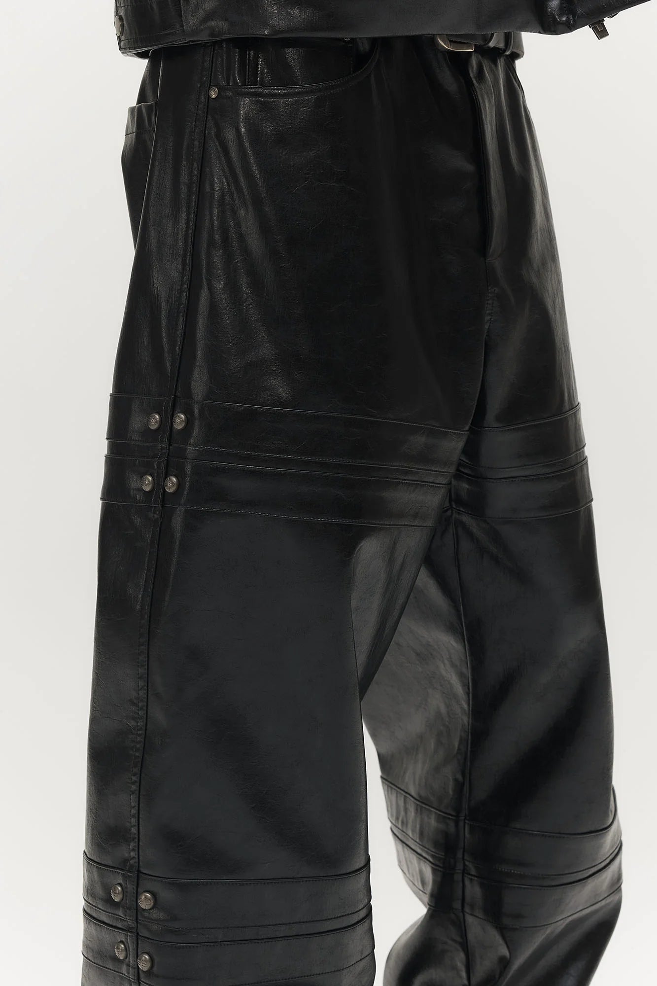 SAVAGEGROWTHWORLD Faux Leather Panel Rivet Pants