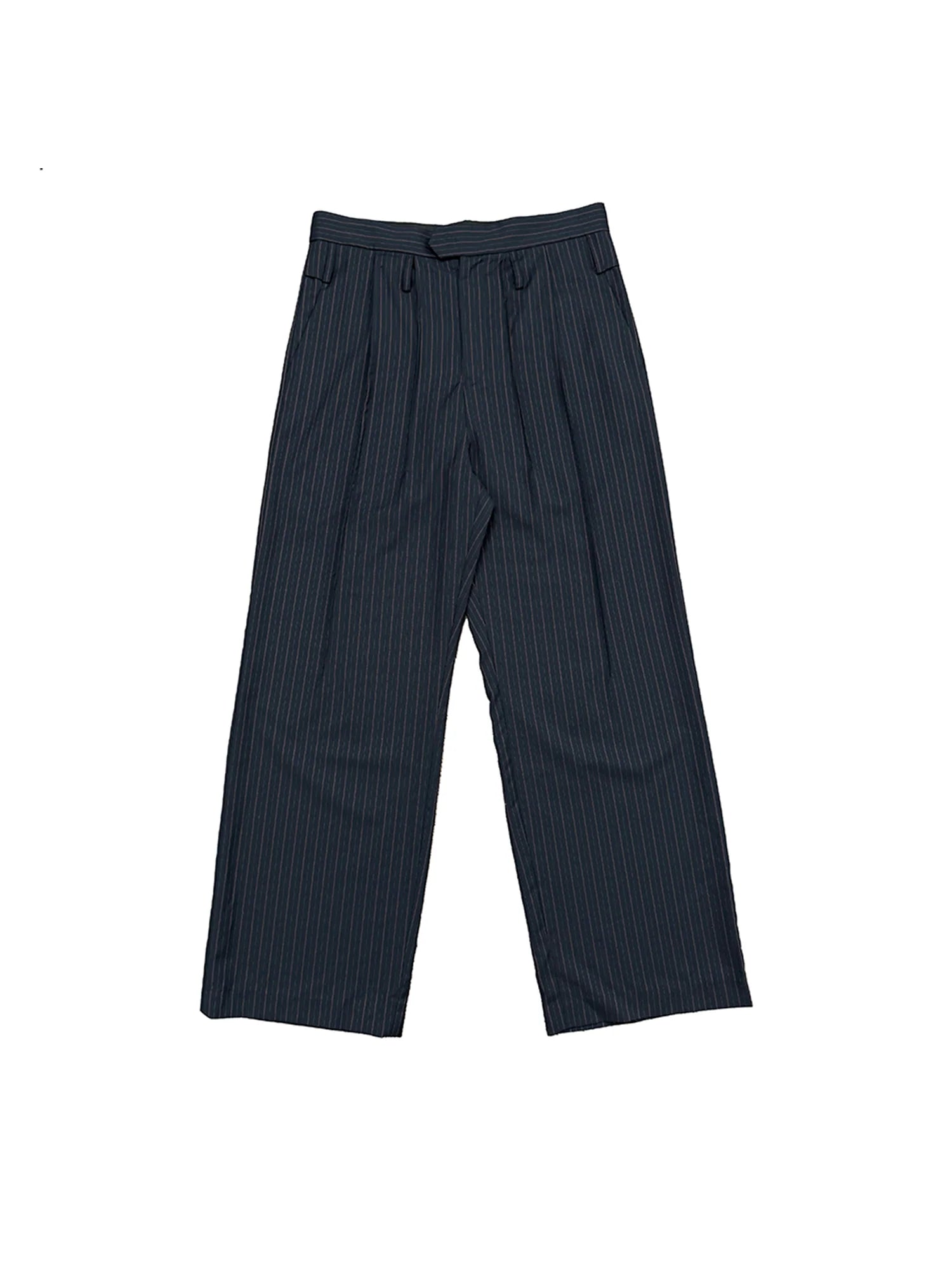 RICHILL Asymmetric Waist Pinstripe Pleated Wide-Leg Trousers