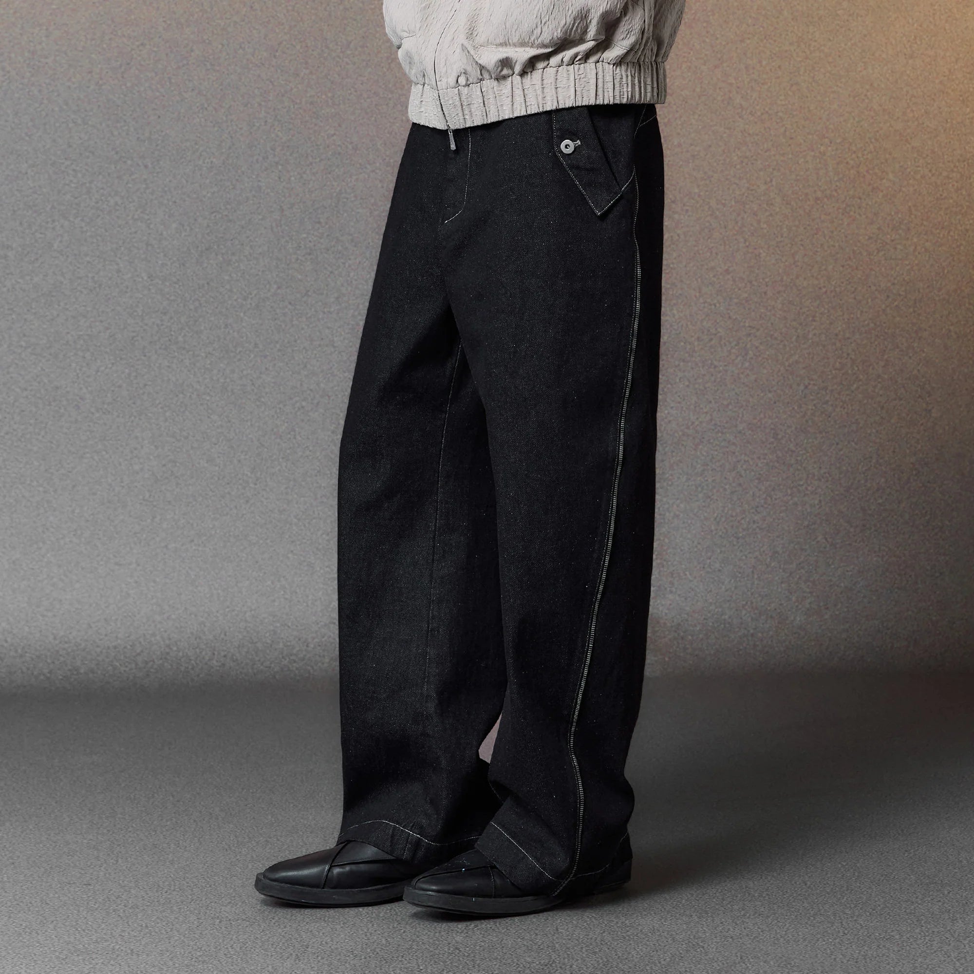 ALVNG AR ANTS Zip-Seam Wide-Leg Denim Trousers