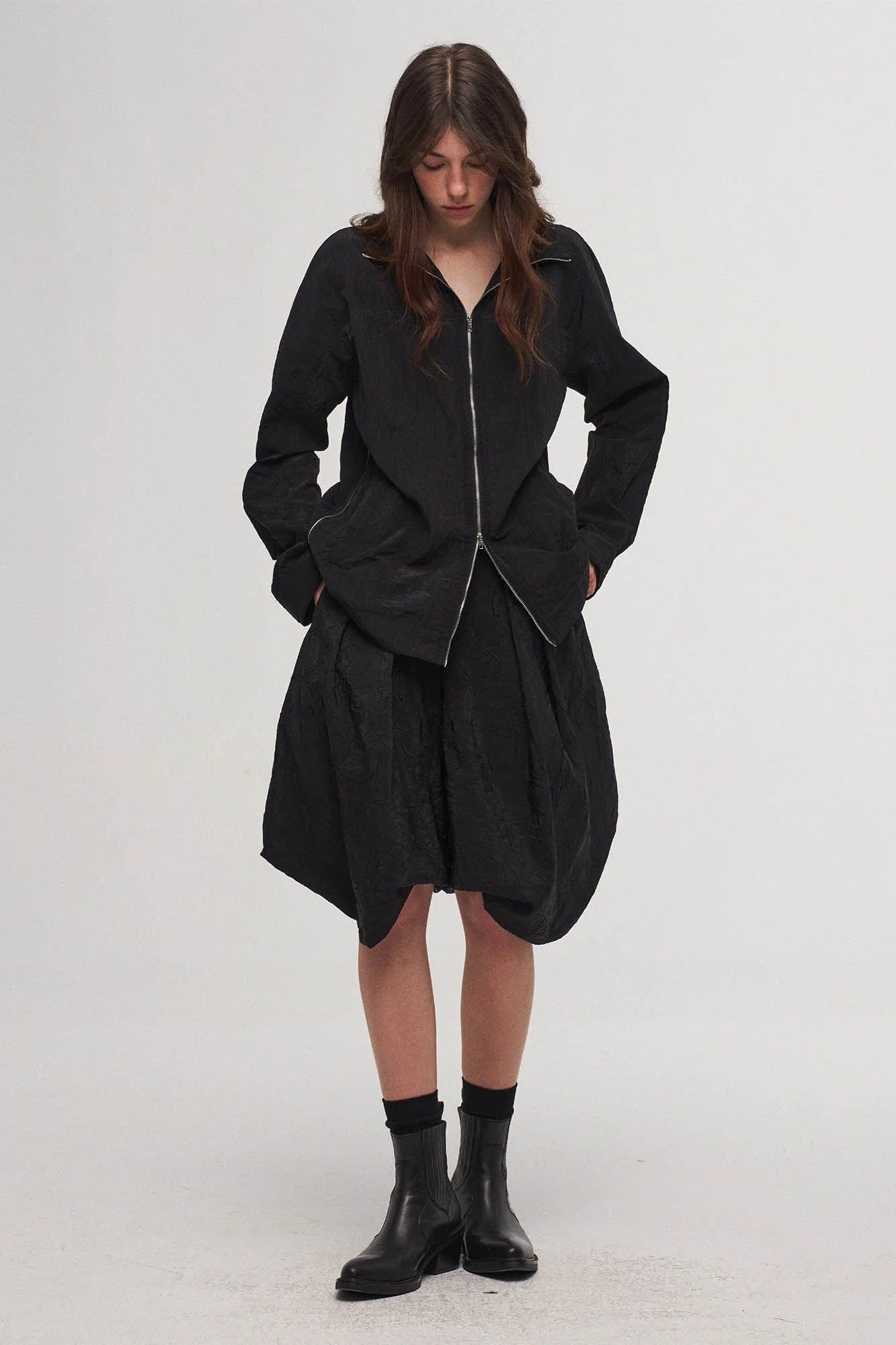 ILNya Nieternite Nifutur Crinkled Hooded Dual-Zipper Jacket