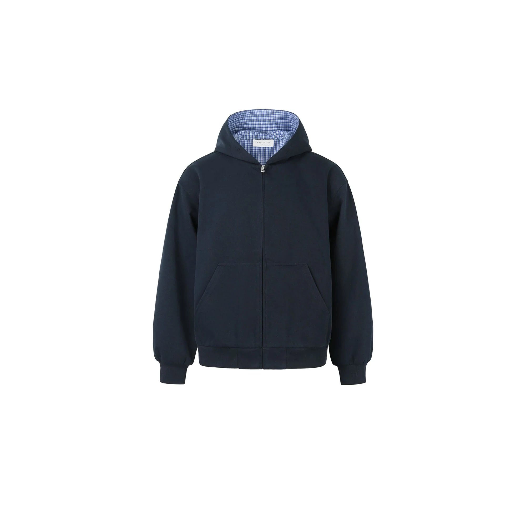 OKAYTHXBYE Houndstooth-Lined Zip-Up Hooded Jacket