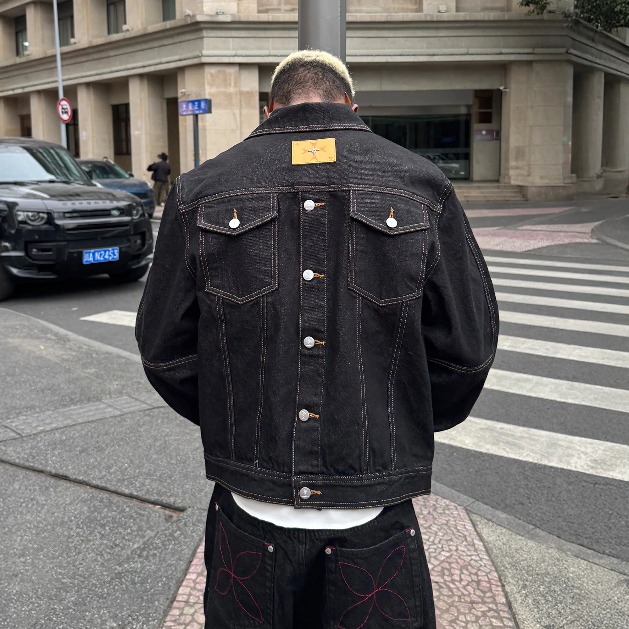 STEEPC Reversed-Panel Raw Denim Cropped Jacket