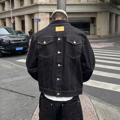 STEEPC Reversed-Panel Raw Denim Cropped Jacket