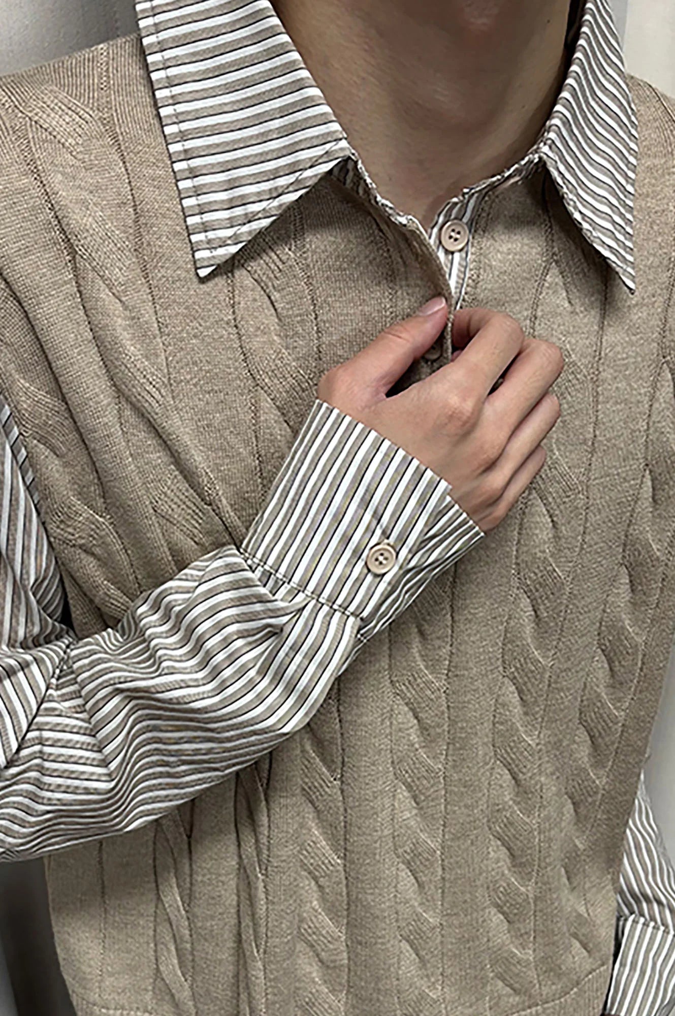 KREATE Cable Knit Vest-Layered Shirt