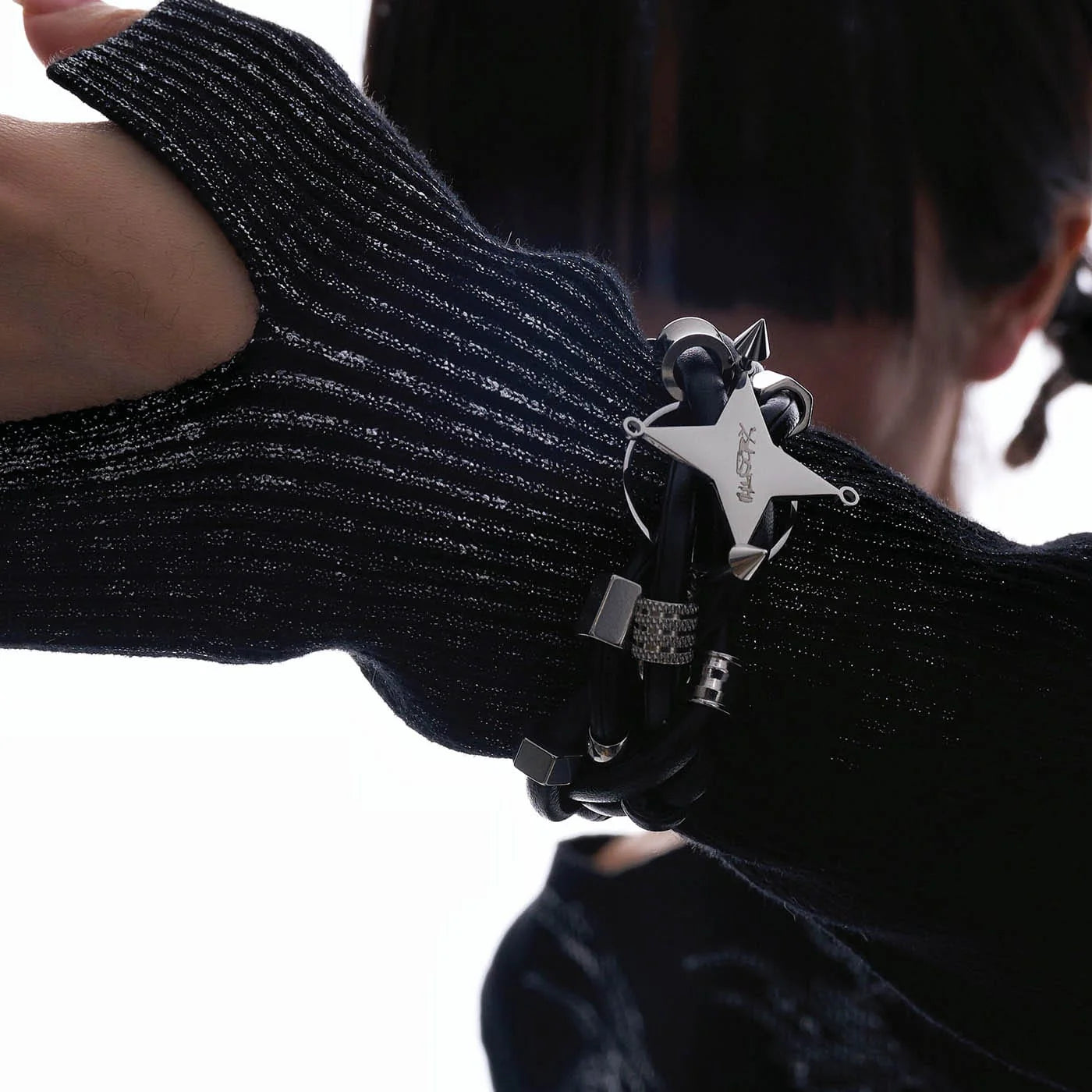 ILLUSORY Four-Point Star Braided Faux Leather Bracelet